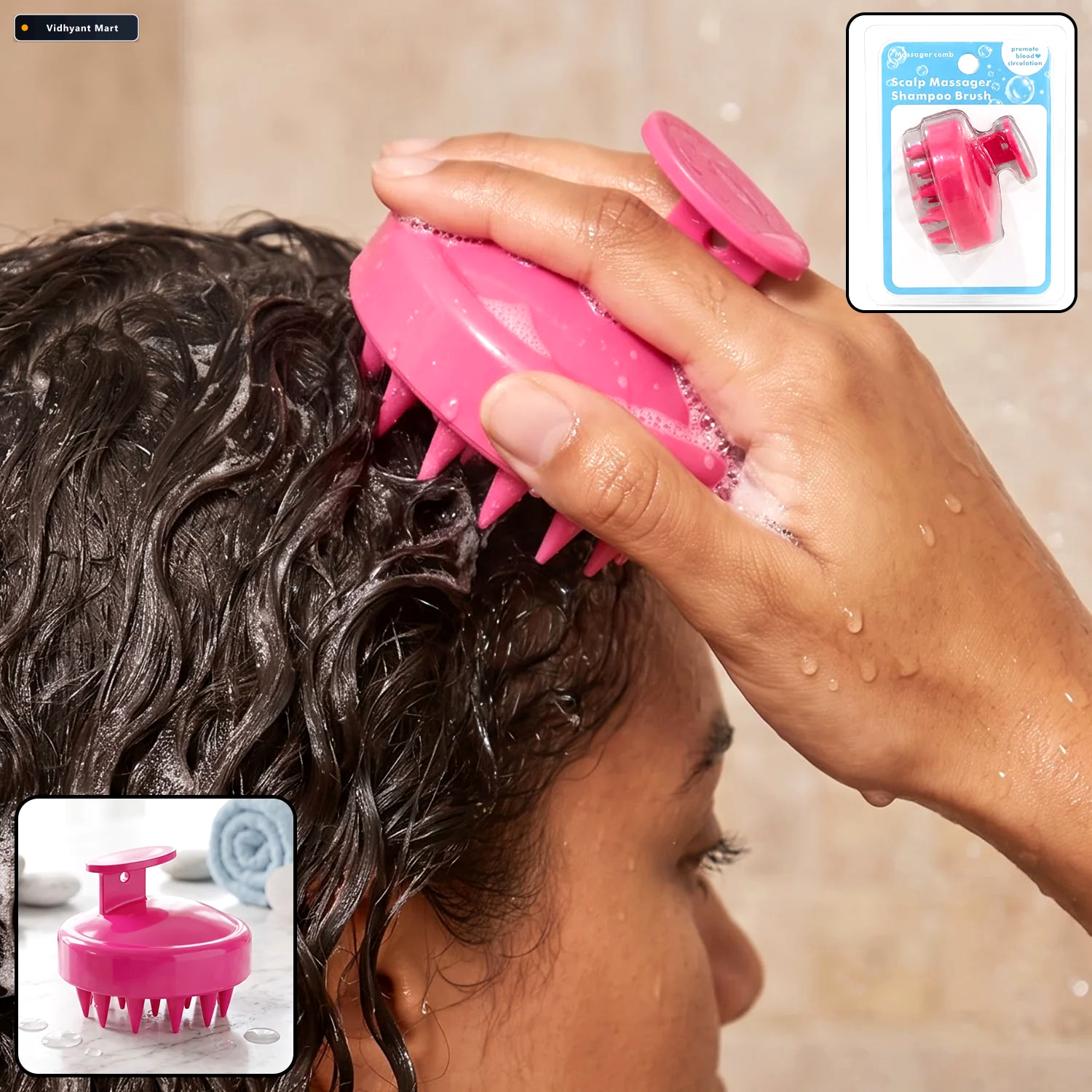Vidhyant Mart Silicone Scalp Massager Shampoo Brush With Grip Fo 1