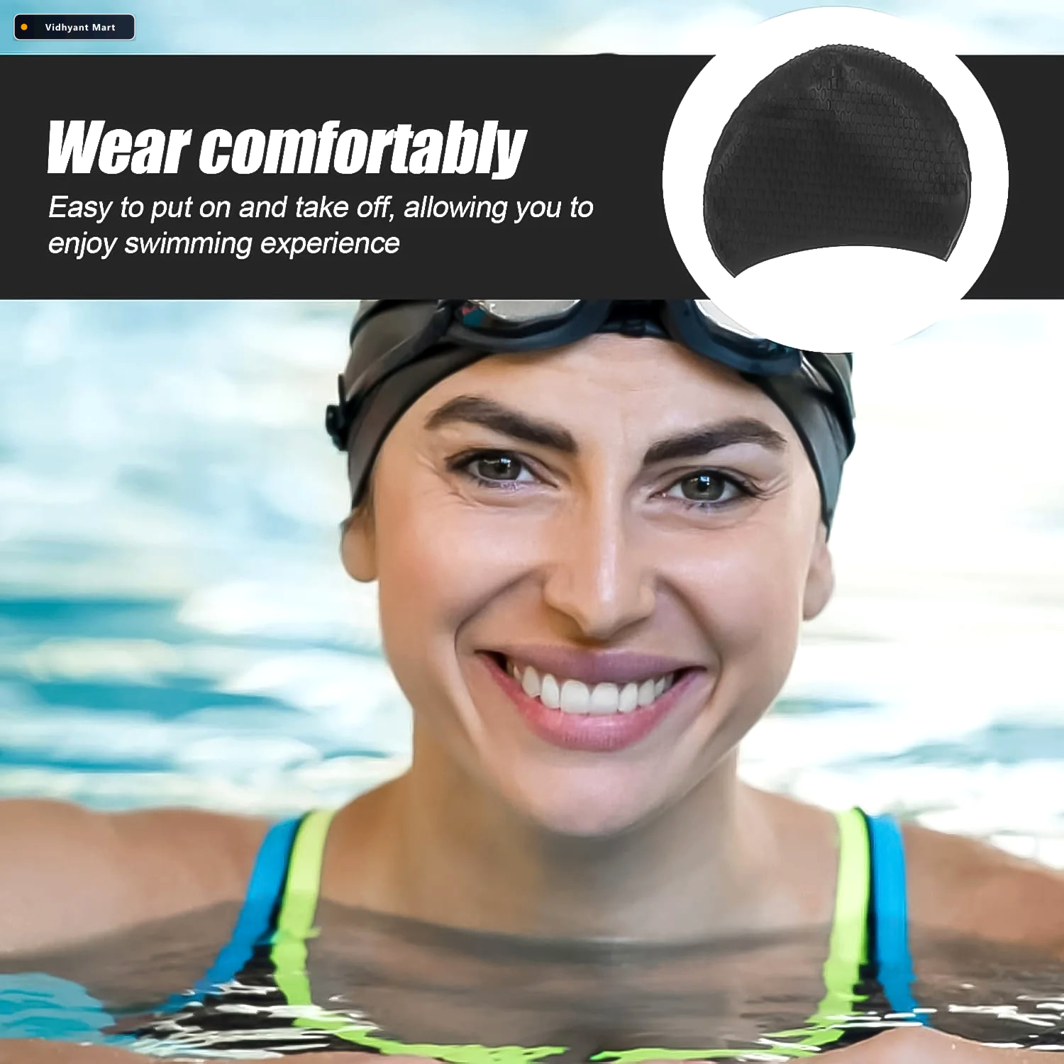 Vidhyant Mart Silicone Swimming Cap Durable Waterproof Comfortab 3