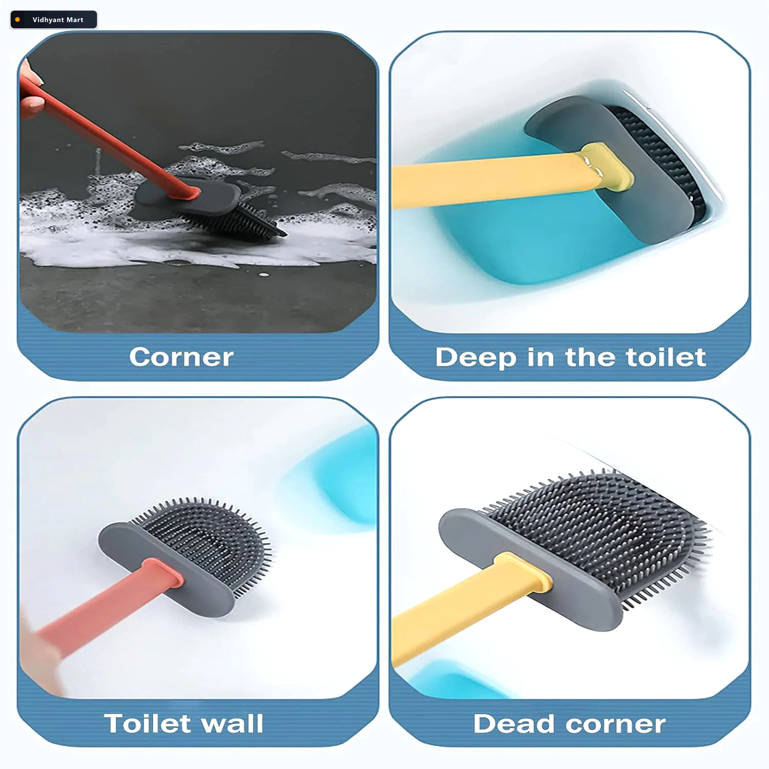 Vidhyant Mart Silicone Toilet Brush Quick Dry Holder Flexible Br 1