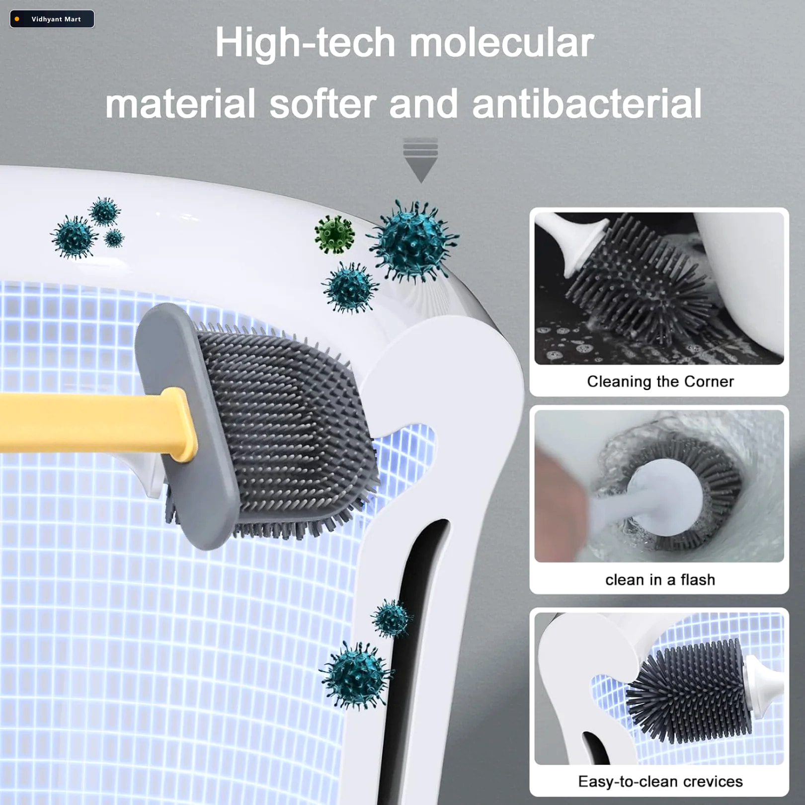 Vidhyant Mart Silicone Toilet Brush Quick Dry Holder Flexible Br 3