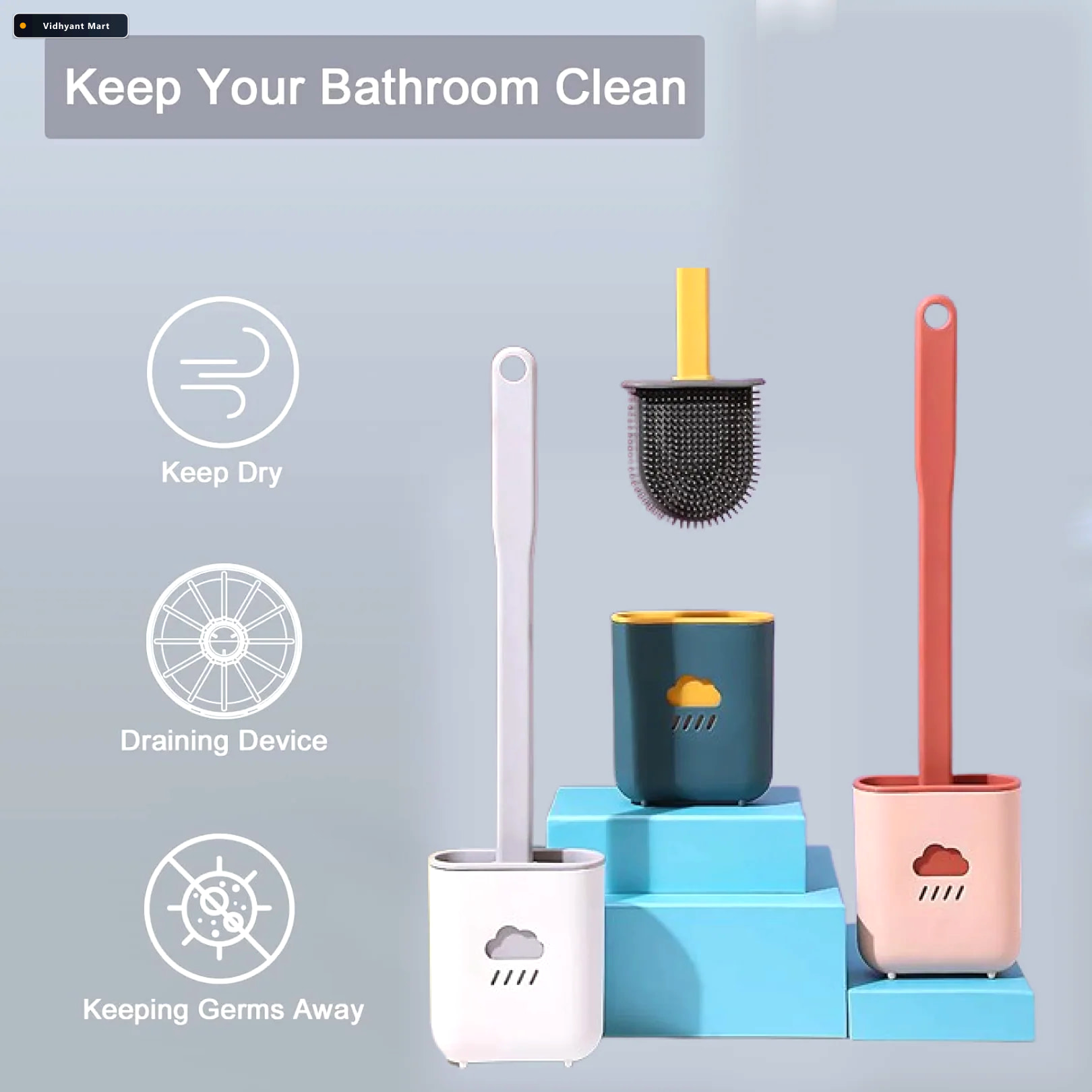 Vidhyant Mart Silicone Toilet Brush Quick Dry Holder Flexible Br 5