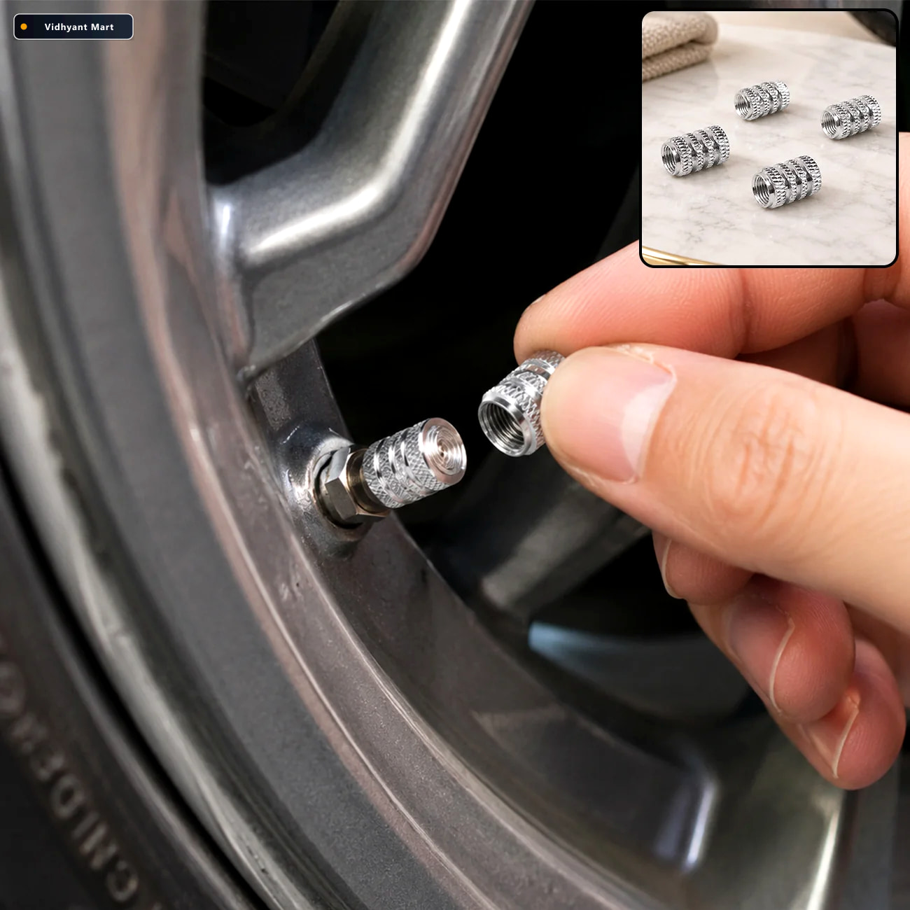 Vidhyant Mart Silver Aluminium Valve Caps Durable Set Of 4 For C 1