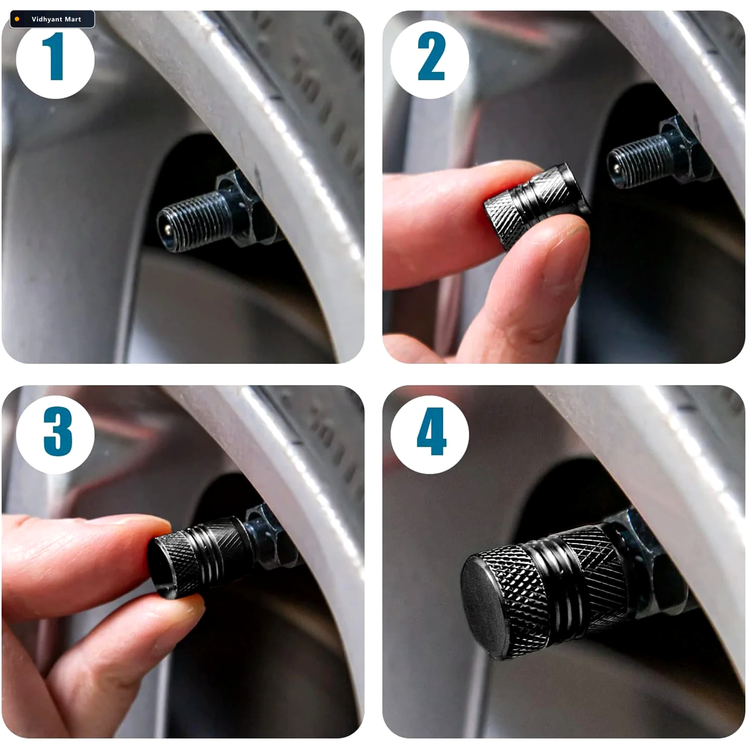 Vidhyant Mart Silver Aluminium Valve Caps Durable Set Of 4 For C 3