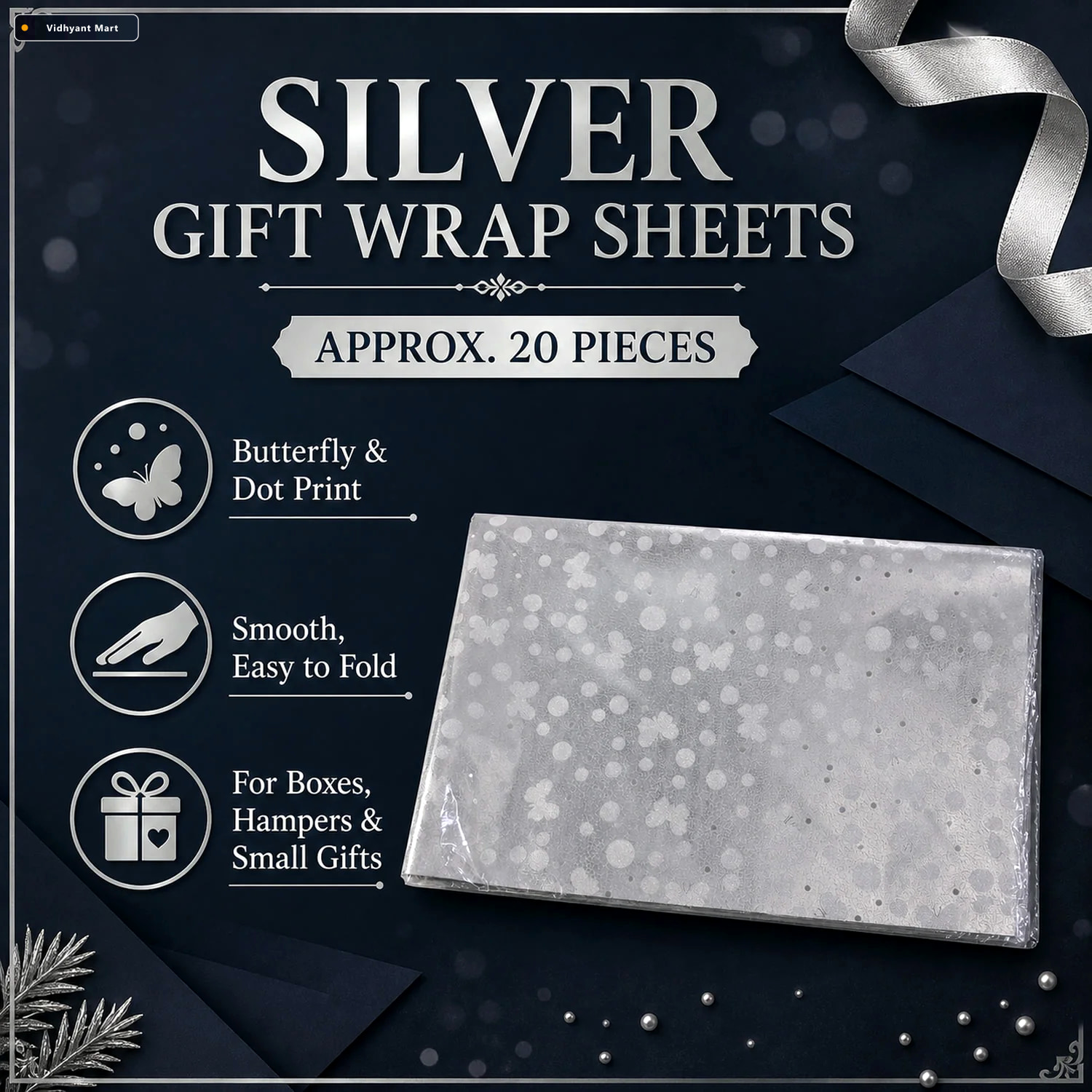 Vidhyant Mart Silver Decorative Gift Wrapping Paper Sheets 20 Pi 3