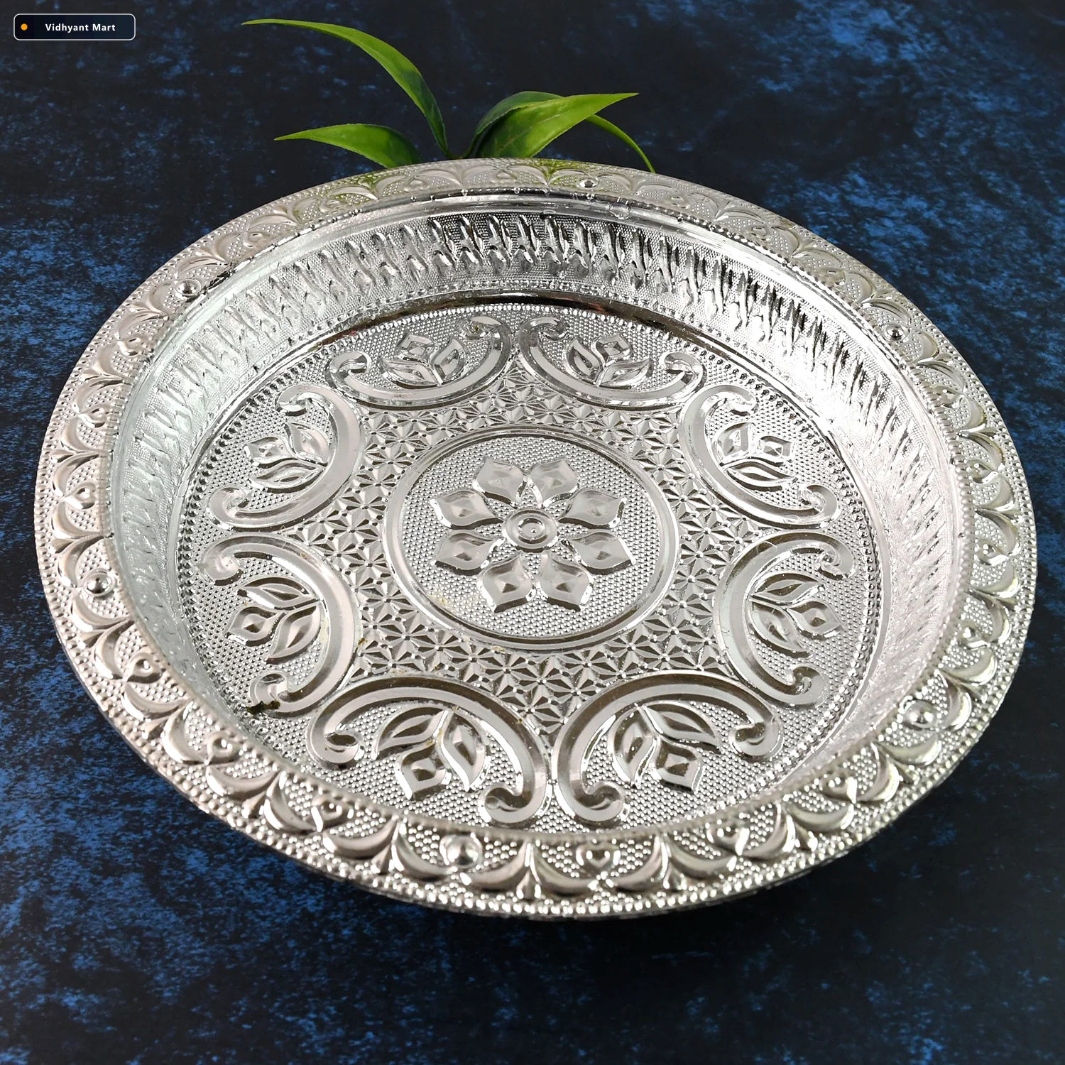 Vidhyant Mart Silver Finish Plastic Pooja Thali Lightweight Dura 1