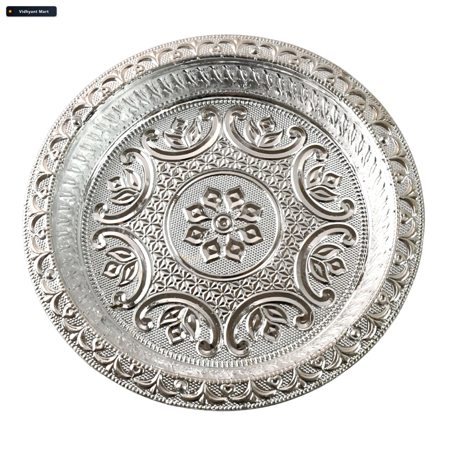 Vidhyant Mart Silver Finish Plastic Pooja Thali Lightweight Dura 4