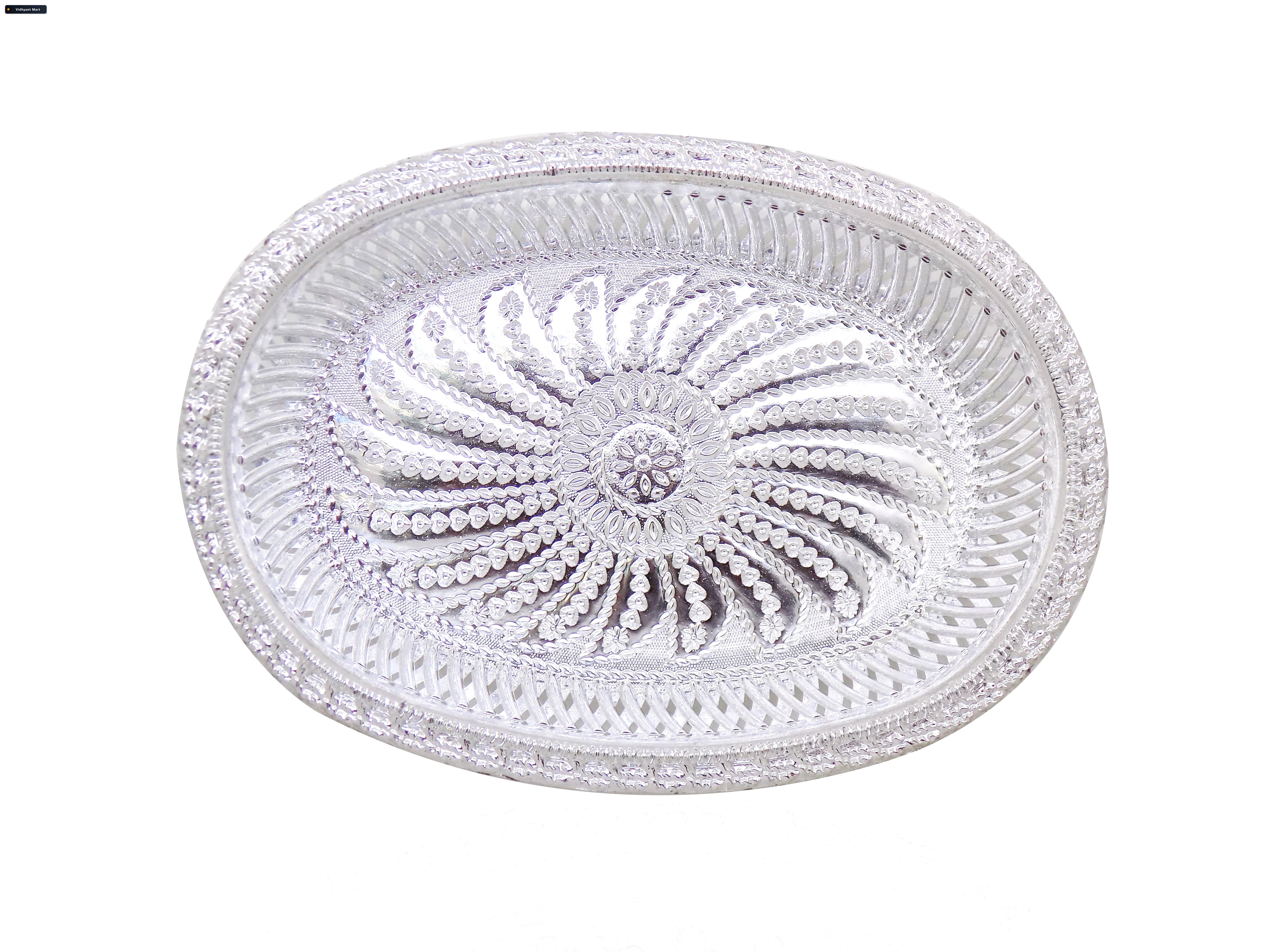 Vidhyant Mart Silver Gift Tray Royal Design Oval Decorative Jiaq 5