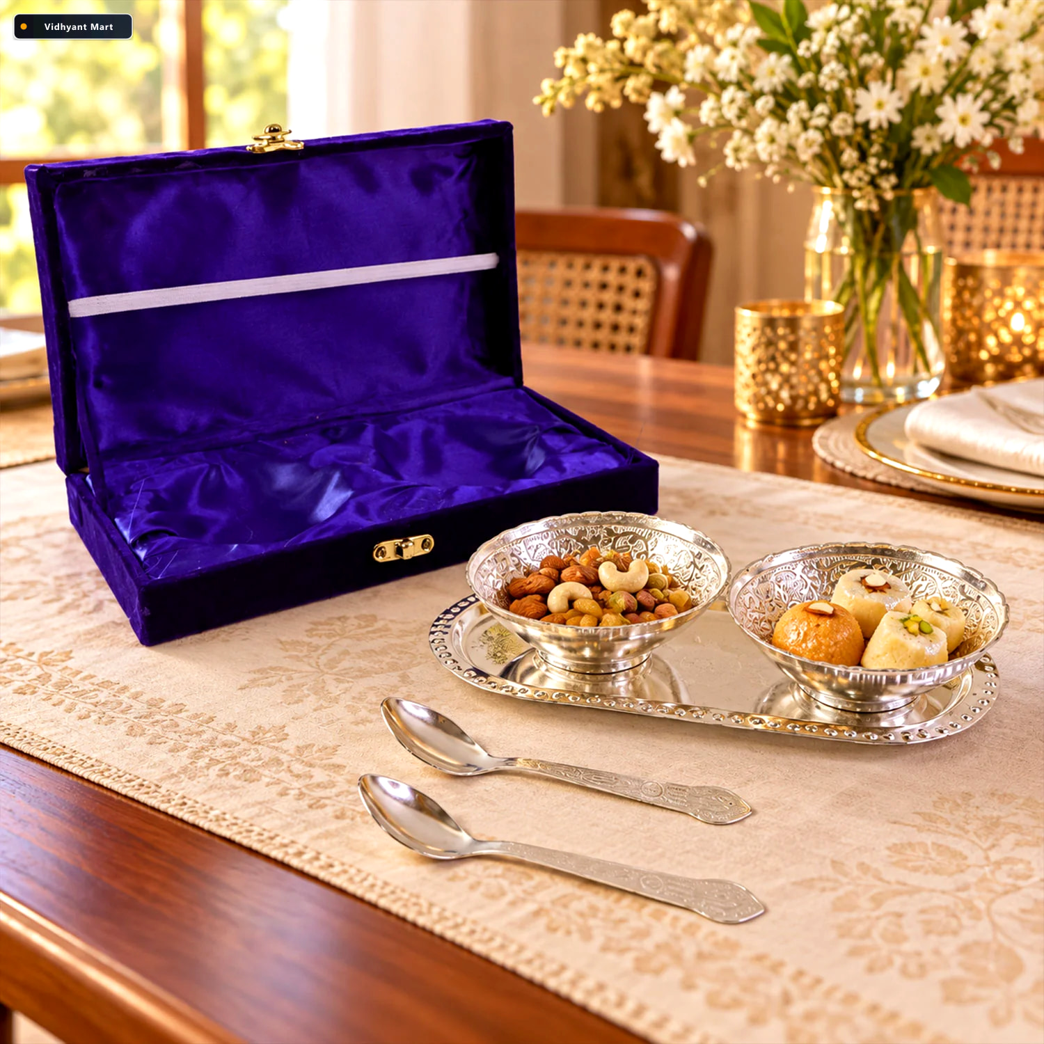 Vidhyant Mart Silver Plated Brass Bowl Set With Elegant Serving 2