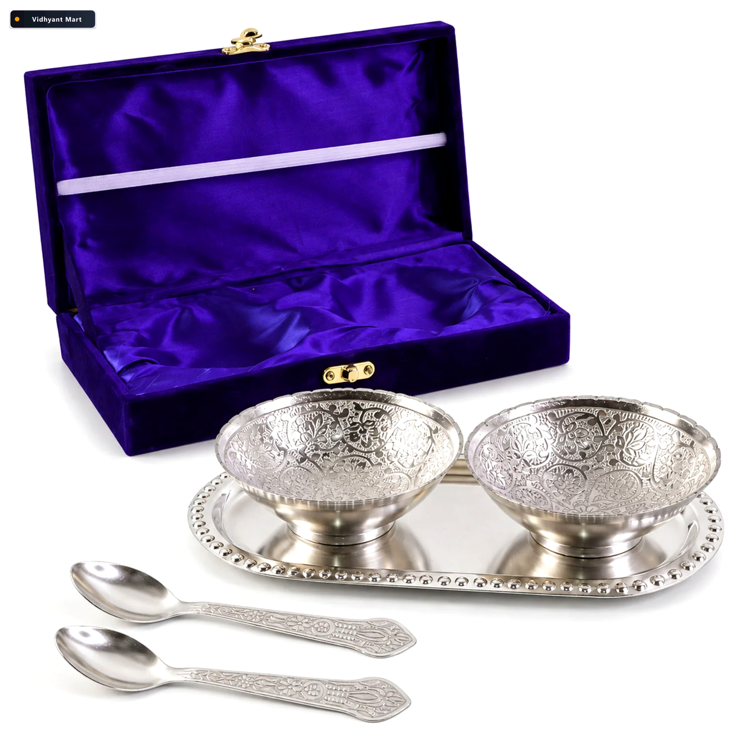 Vidhyant Mart Silver Plated Brass Bowl Set With Elegant Serving 4