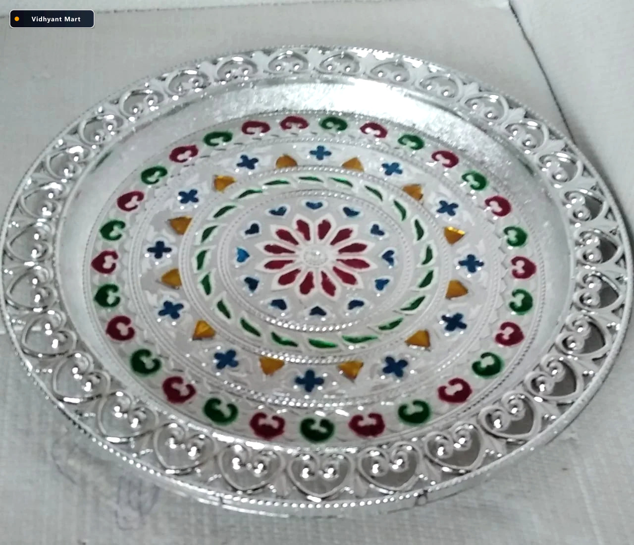 Vidhyant Mart Silver Plated Pooja Thali Festive Worship Decor In 1