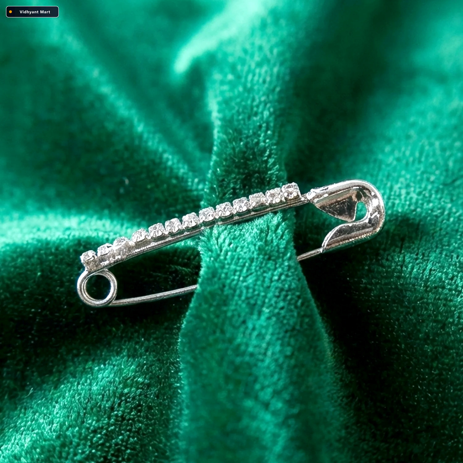 Vidhyant Mart Silver Safety Pin Brooch Set Elegant Crystal Accen 3