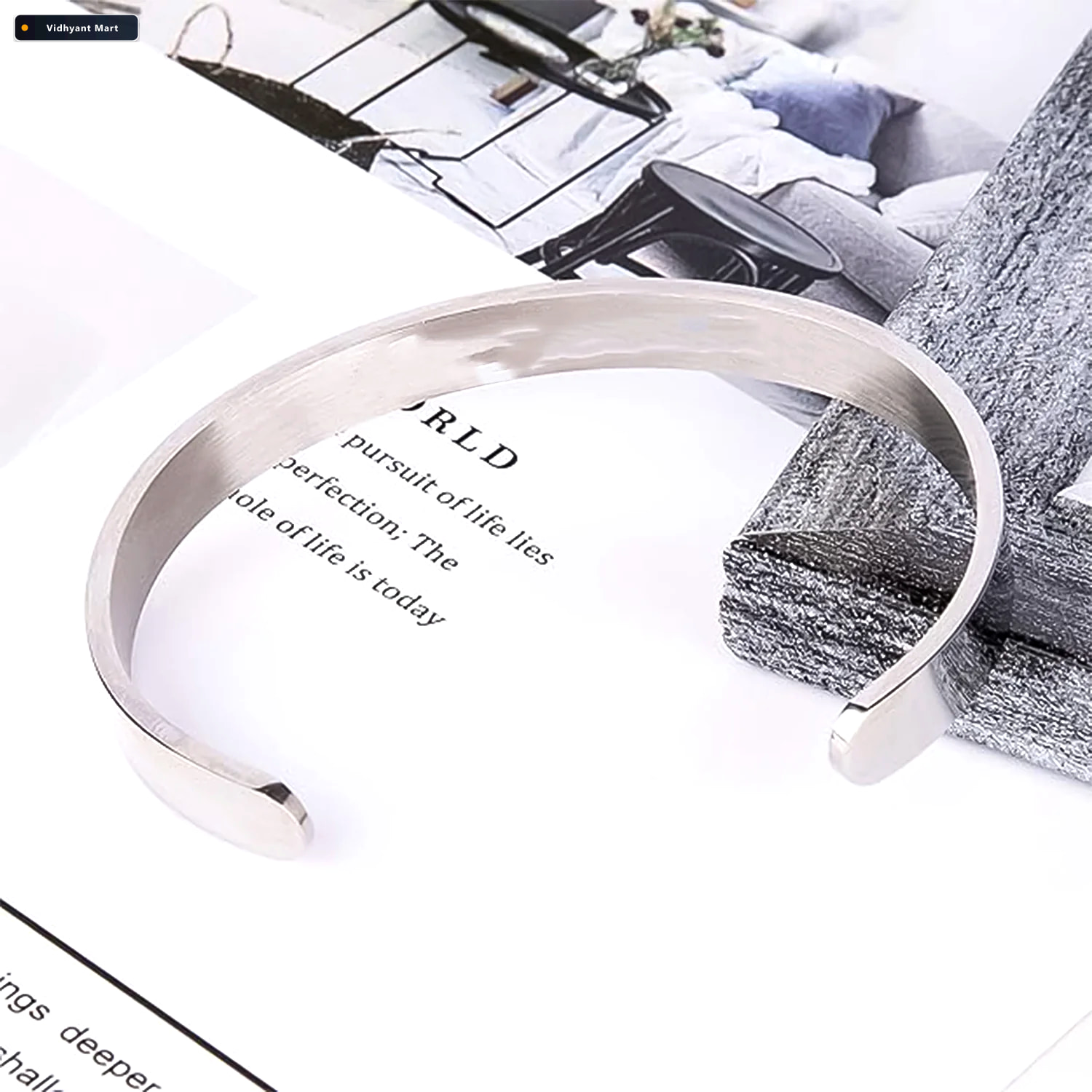 Vidhyant Mart Silver Tone Stainless Steel Bracelet Minimalist Op 2