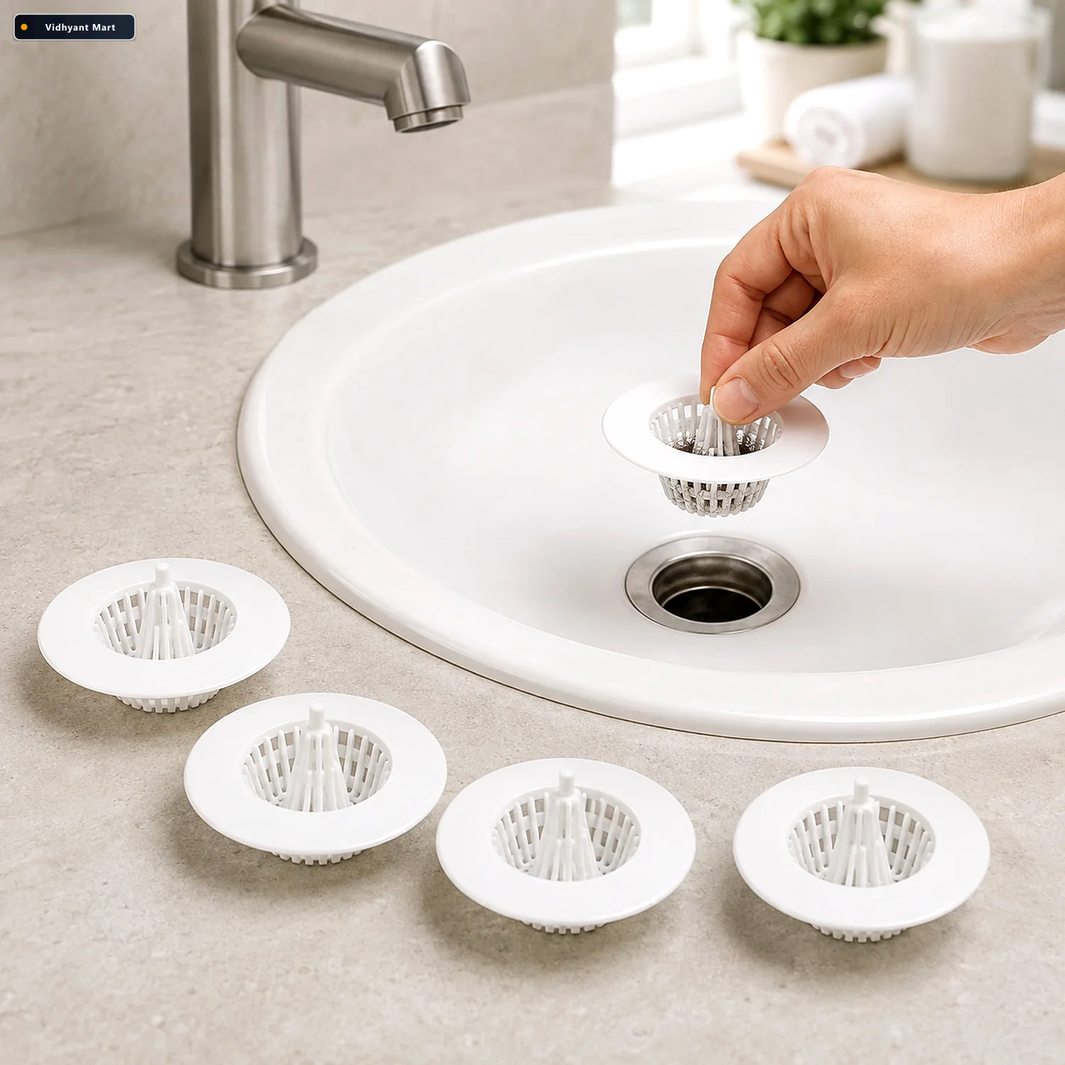 Vidhyant Mart Sink Drain Hair Catcher 5 Pcs Multipurpose Straine 1