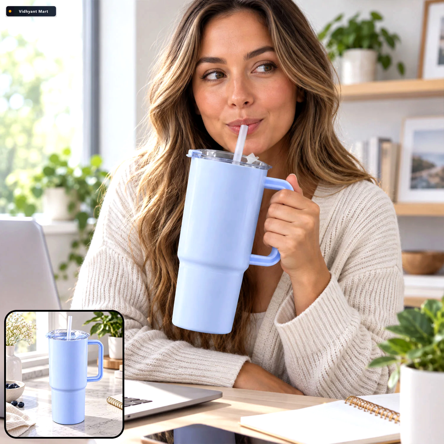 Vidhyant Mart Sipora Travel Tumbler 750ml With Reusable Straw An 1