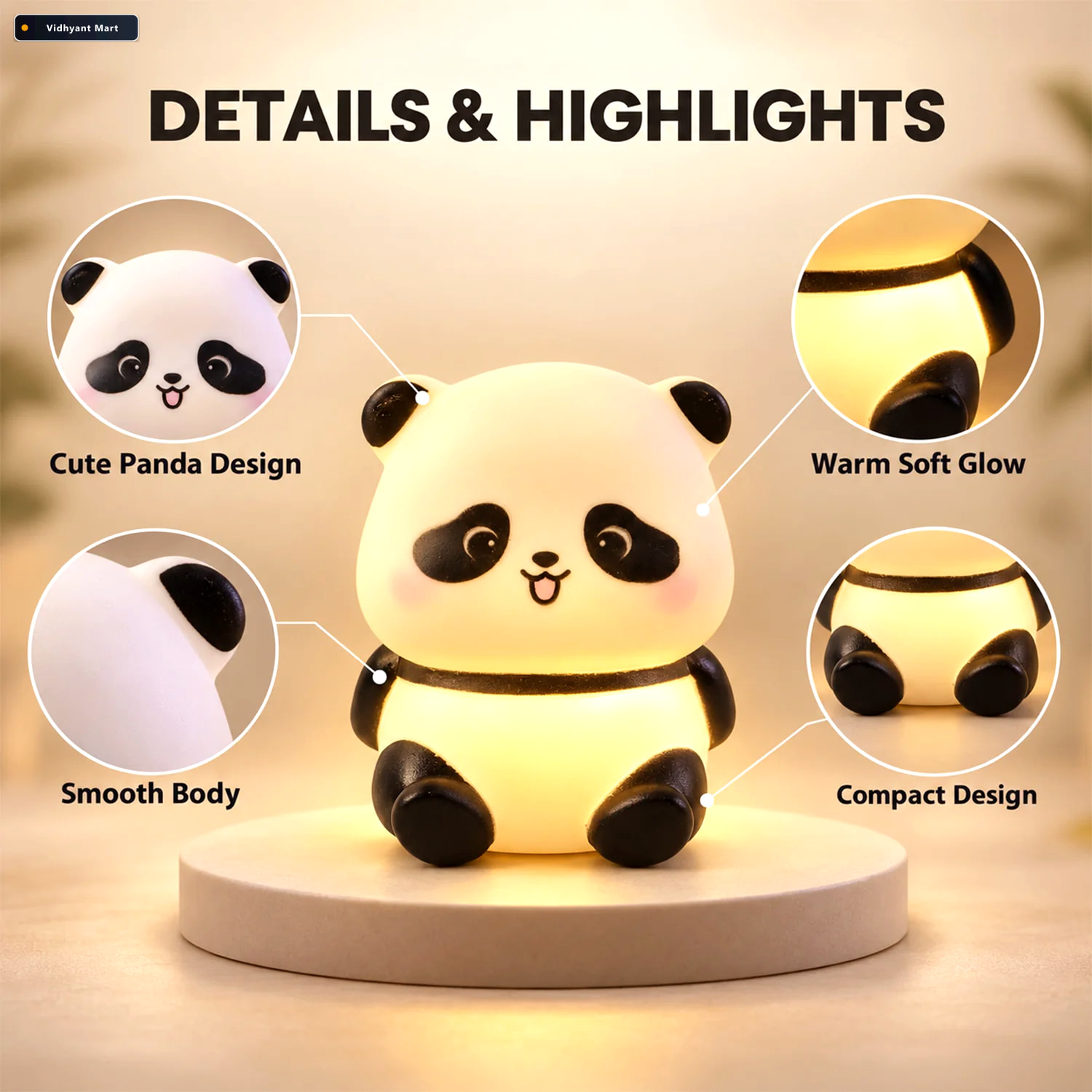 Vidhyant Mart Sitting Panda Led Night Light For Home Decor And S 2