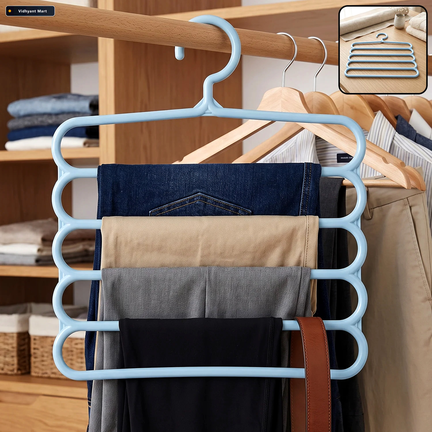 Vidhyant Mart Small 5 In 1 Plastic Hanger Multi Layer Trouser Pa 1