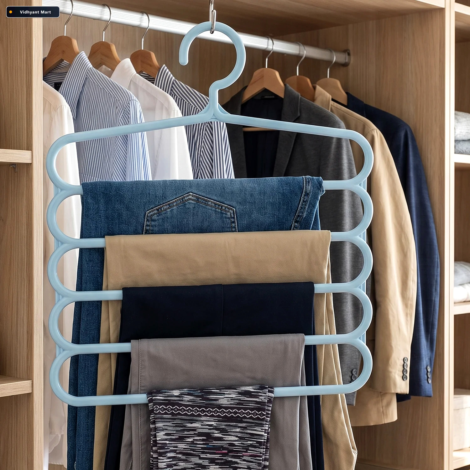 Vidhyant Mart Small 5 In 1 Plastic Hanger Multi Layer Trouser Pa 3