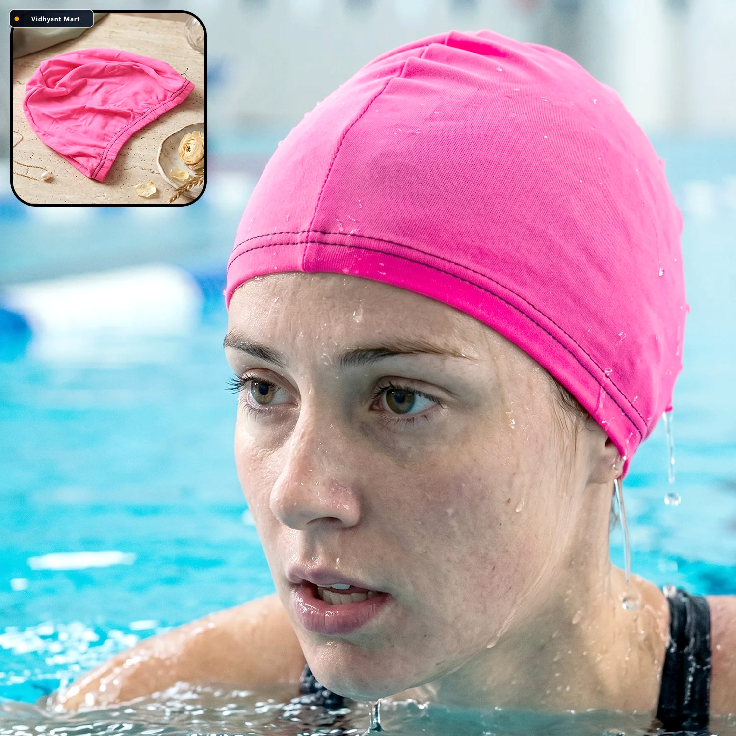Vidhyant Mart Small Premium Stretchable Pink Swimming Cap Comfor 1