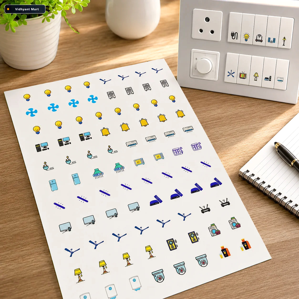 Vidhyant Mart Smart Switch Icon Stickers Pack Of 10 Sheets With 1