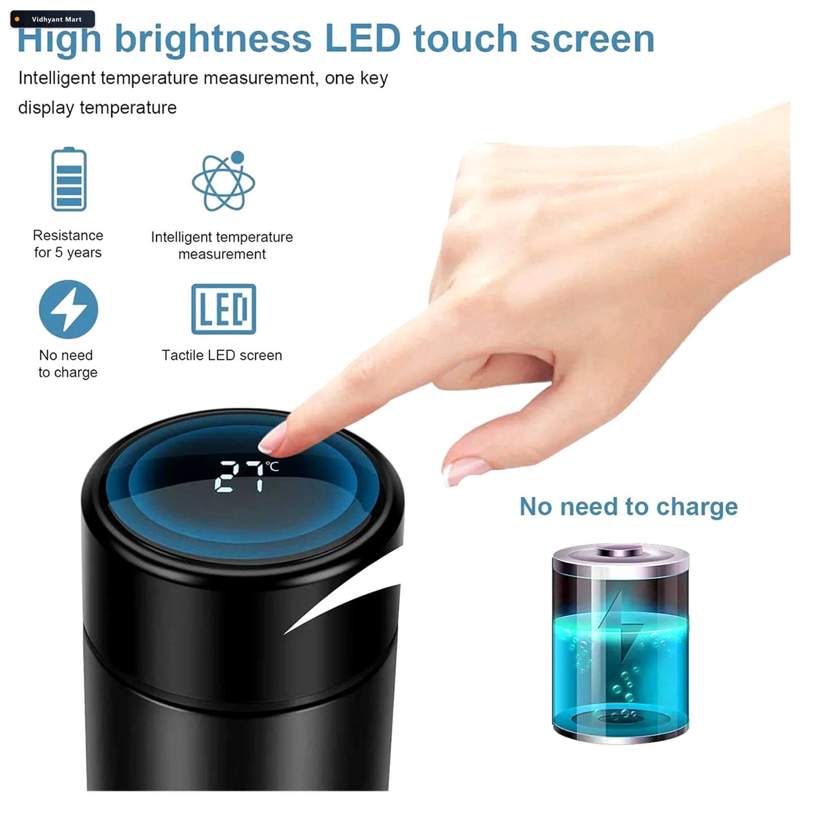 Vidhyant Mart Smart Vacuum Insulated Water Bottle Led Temperatur 3