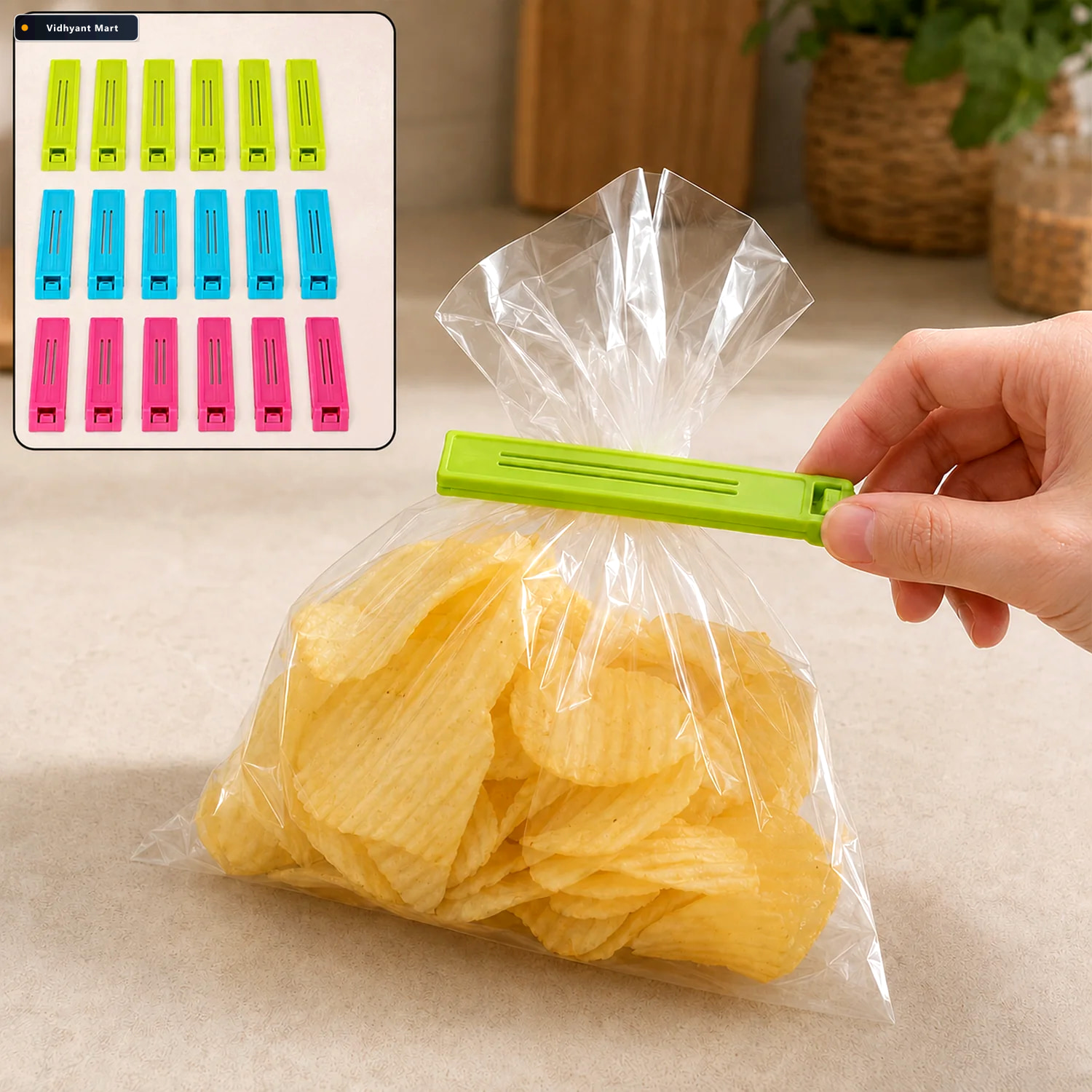 Vidhyant Mart Snack Bag Clips 18 Pc Multicolour Set Tidy Table 1