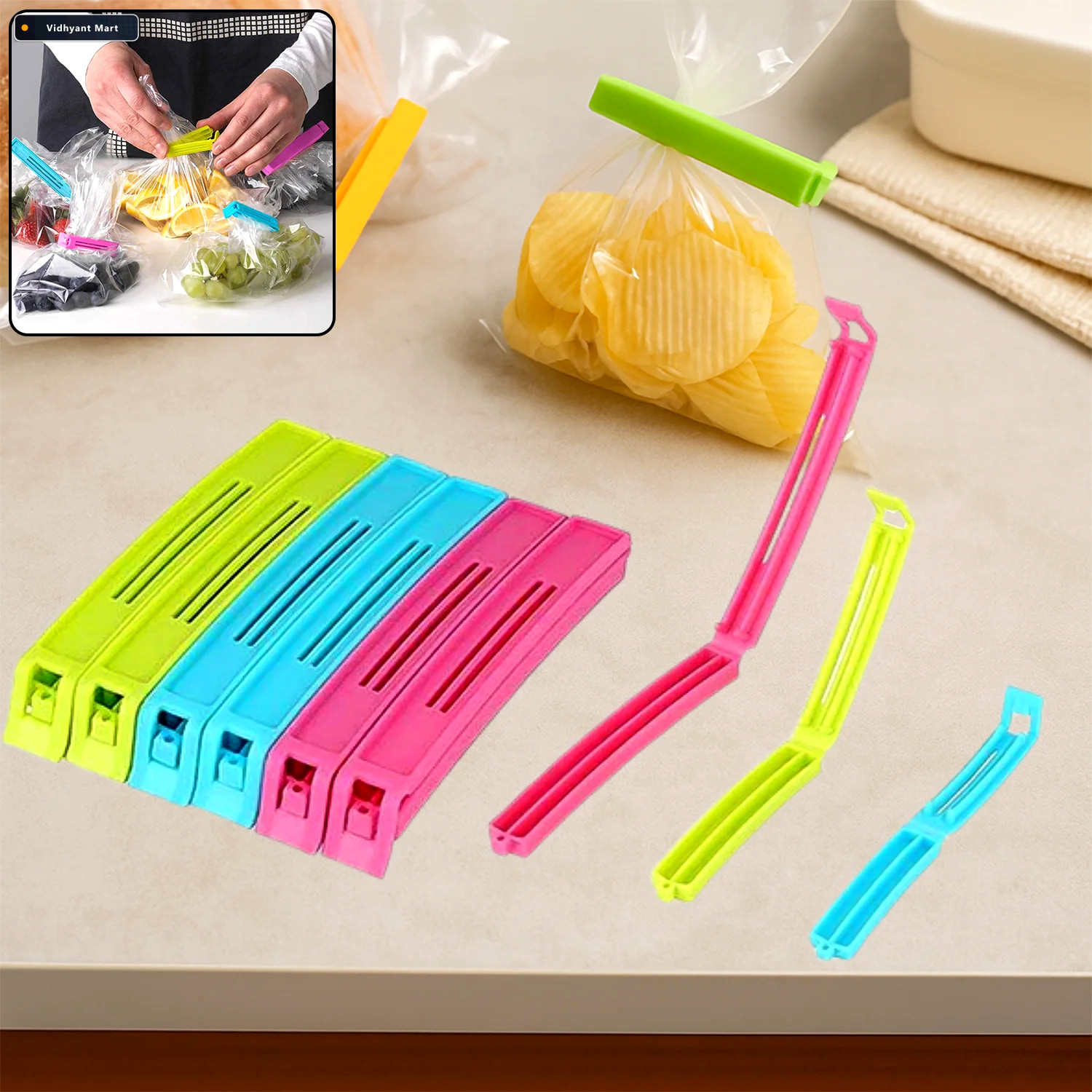 Vidhyant Mart Snack Bag Clips 18 Pc Multicolour Set Tidy Table 2