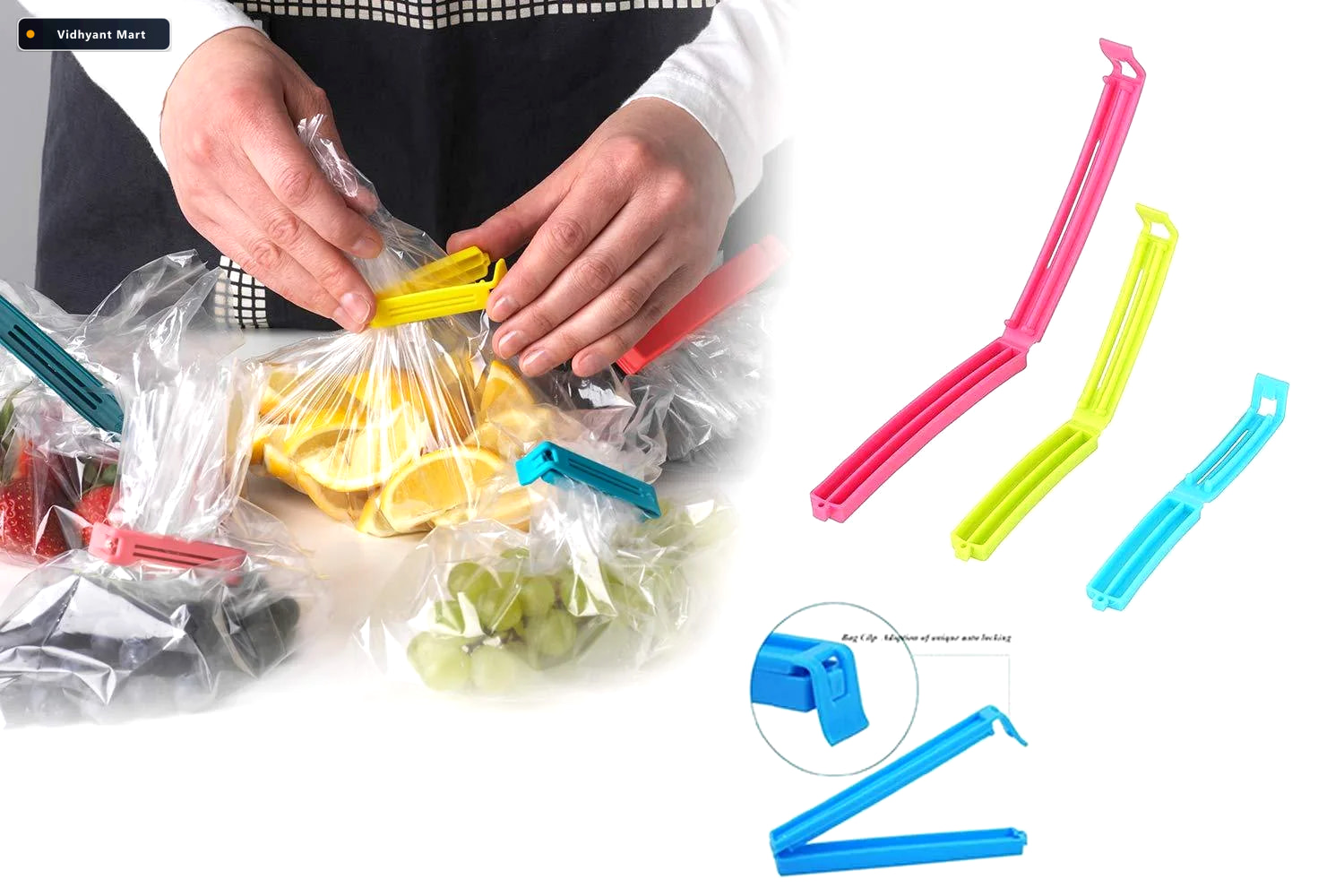Vidhyant Mart Snack Bag Clips 18 Pc Multicolour Set Tidy Table 3