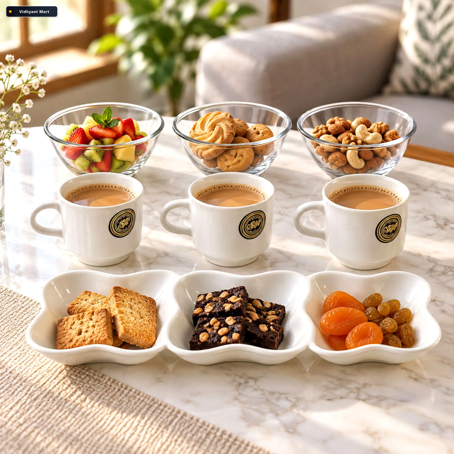 Vidhyant Mart Snack Serving Gift Set With Cups Bowls And Divided 2