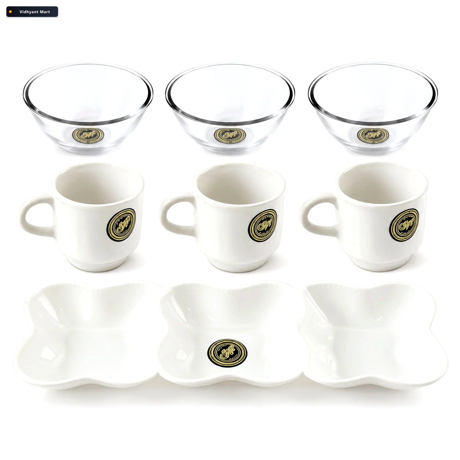 Vidhyant Mart Snack Serving Gift Set With Cups Bowls And Divided 4