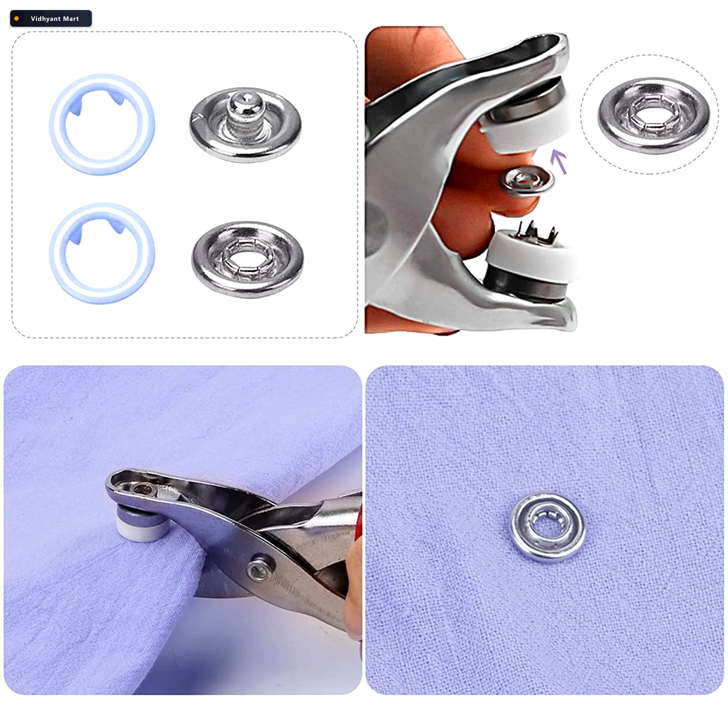 Vidhyant Mart Snap Button Plier Kit Heavy Duty With 100 Assorted 3