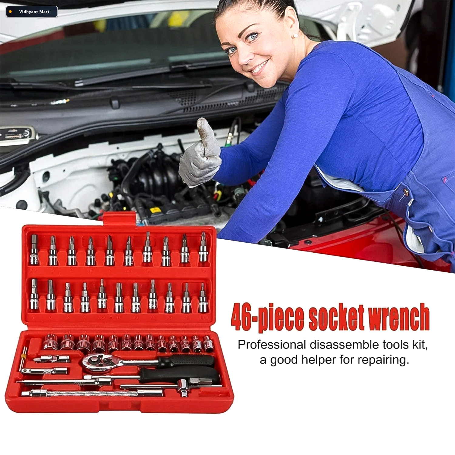 Vidhyant Mart Socket 14 Inch Combination Repair Tool Kit Durable 4
