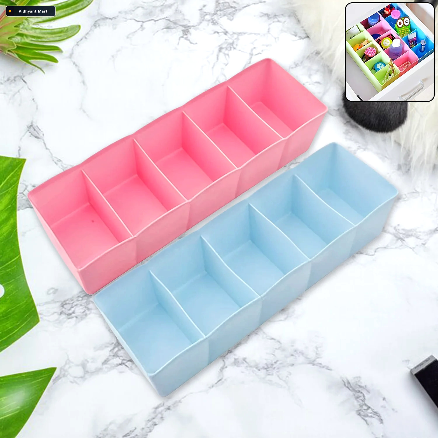 Vidhyant Mart Socks Storage Organizer 5 Compartment Drawer Box P 1