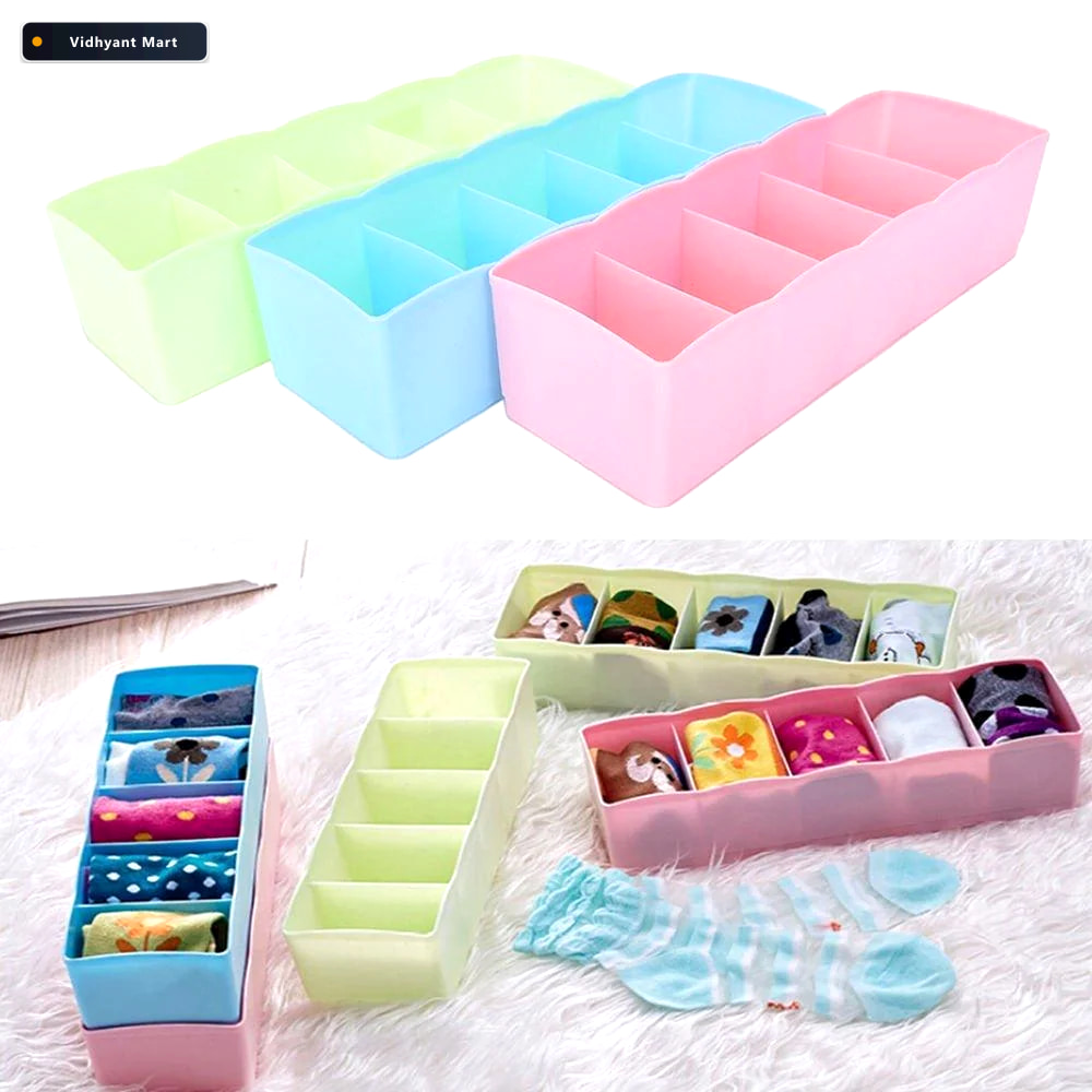 Vidhyant Mart Socks Storage Organizer 5 Compartment Drawer Box P 4