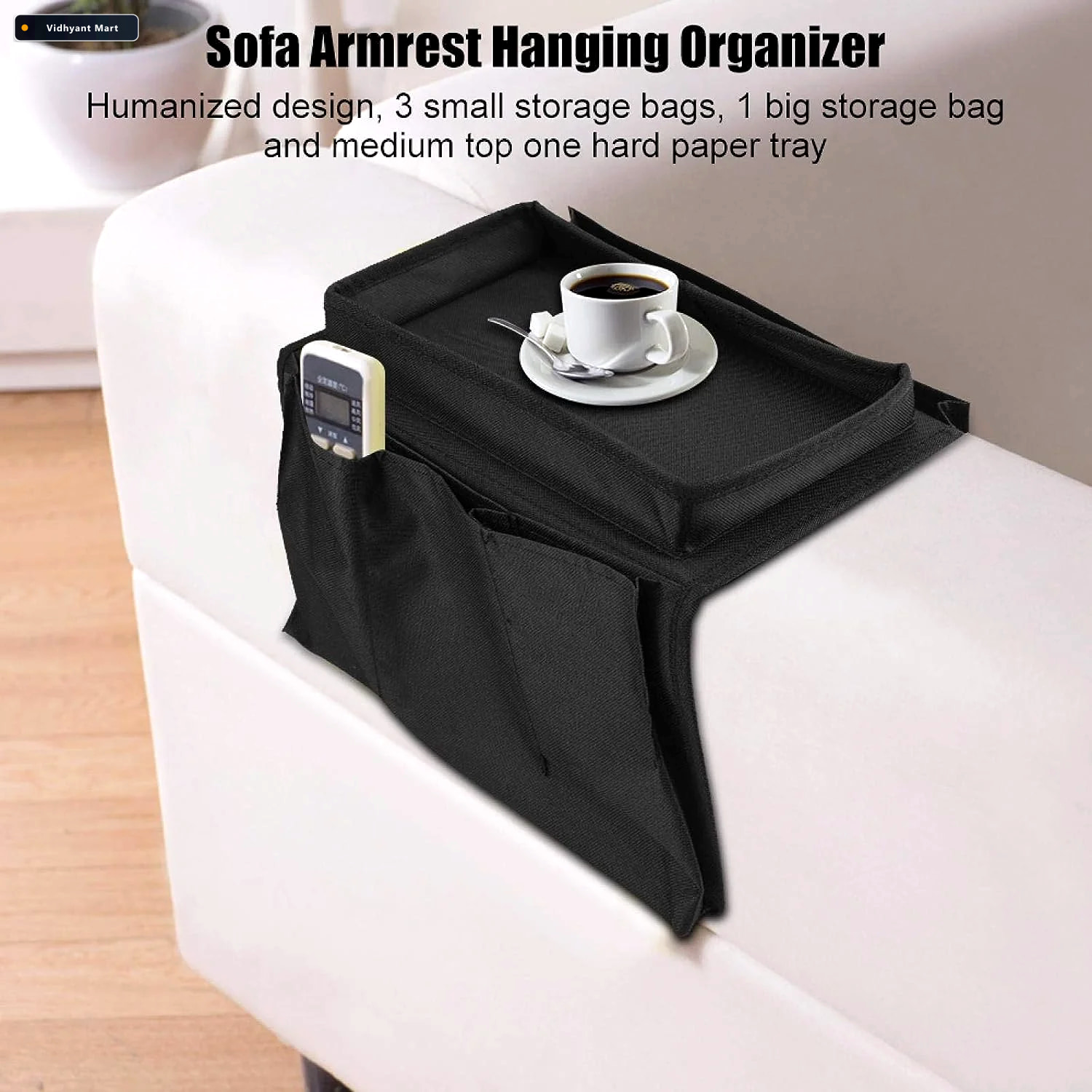 Vidhyant Mart Sofa Armrest Organizer Black Storage Caddy With Tr 2