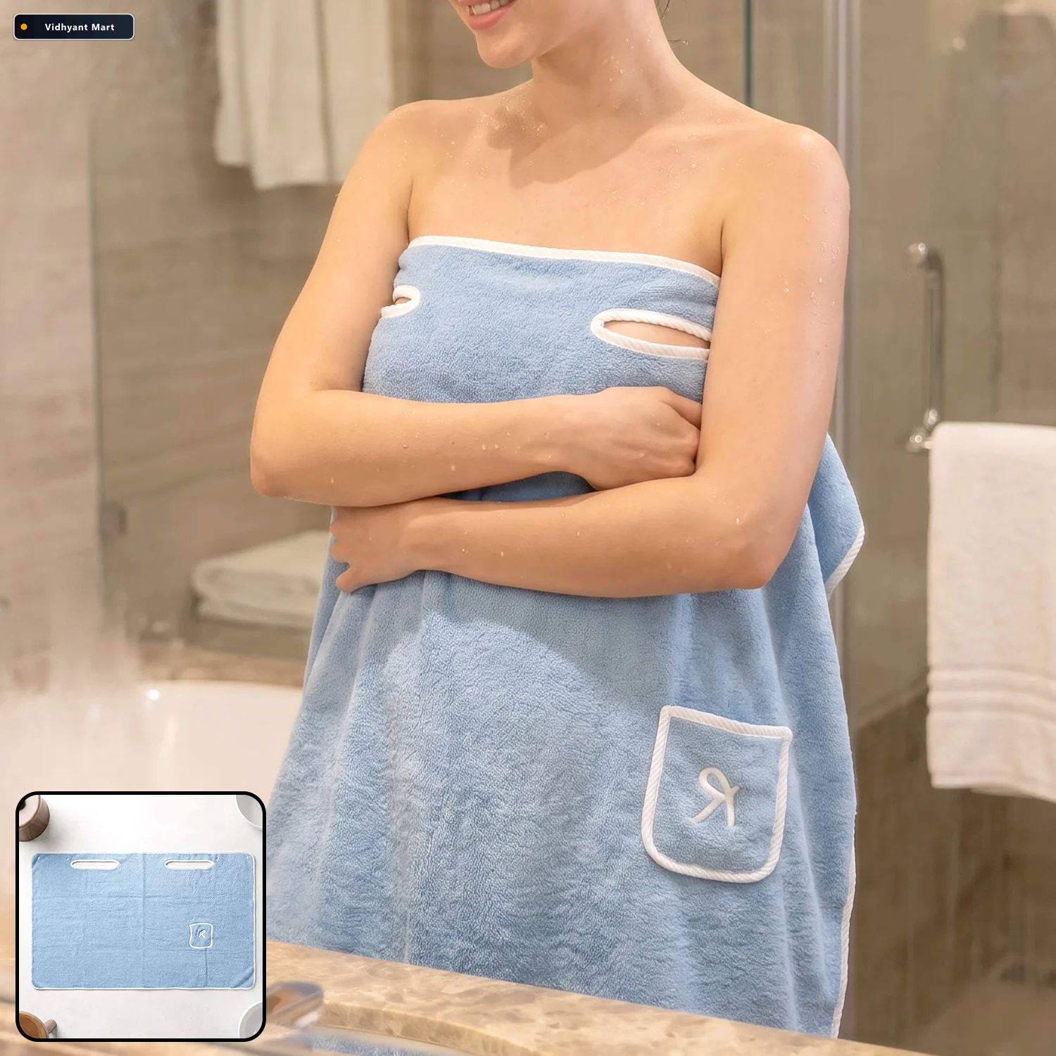 Vidhyant Mart Soft Absorbent Cotton Bath Towel With Wearable Wra 1