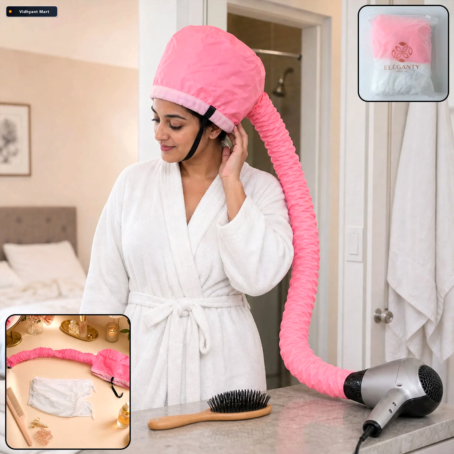 Vidhyant Mart Soft Bonnet Hair Dryer Attachment Hands Free Styli 1
