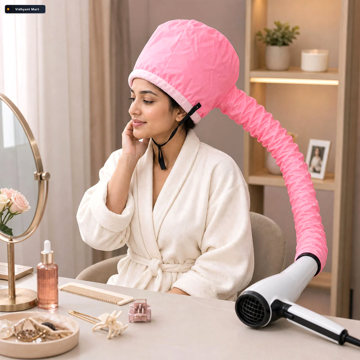 Vidhyant Mart Soft Bonnet Hair Dryer Attachment Hands Free Styli 4