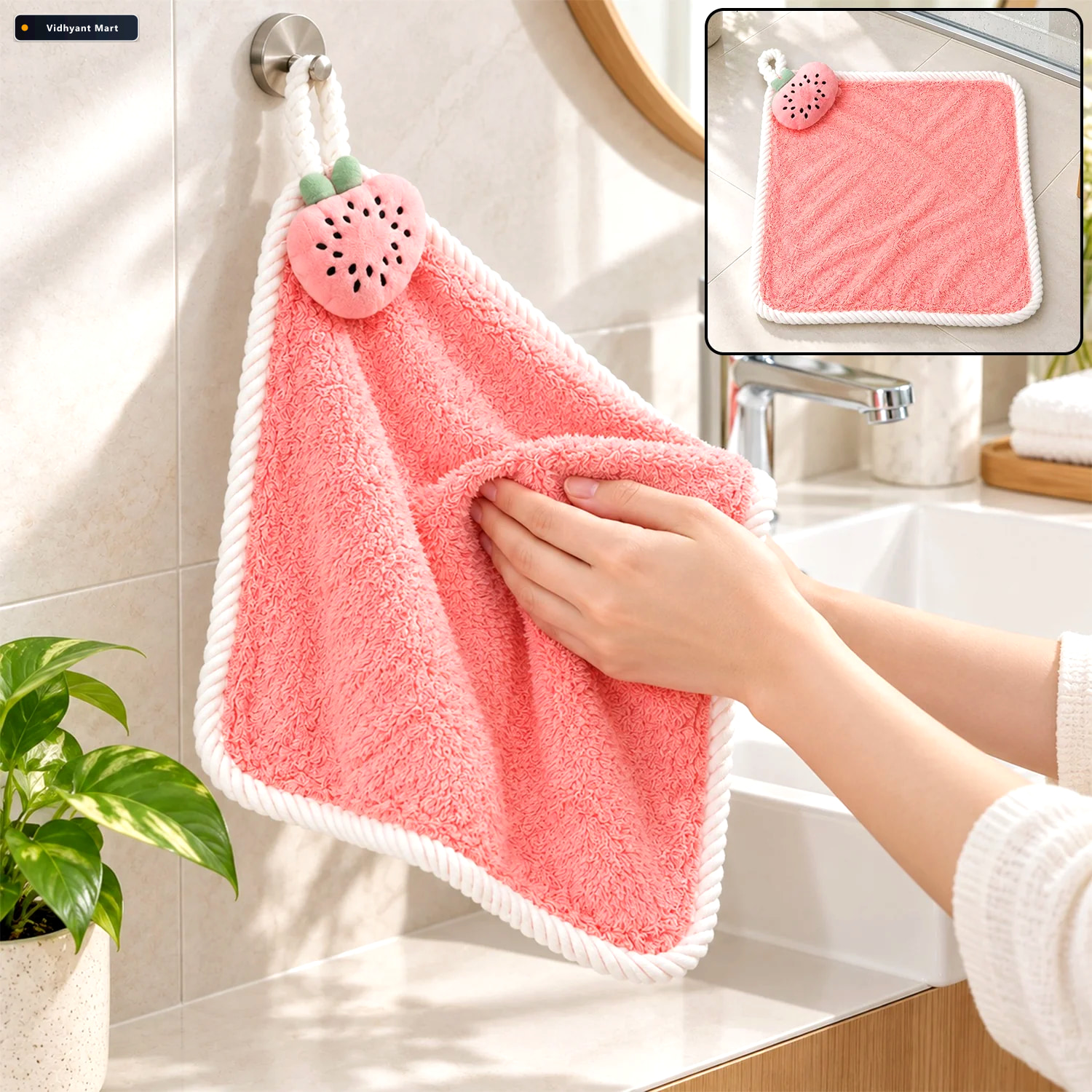 Vidhyant Mart Soft Decorative Hanging Hand Towel With Fruit Moti 1