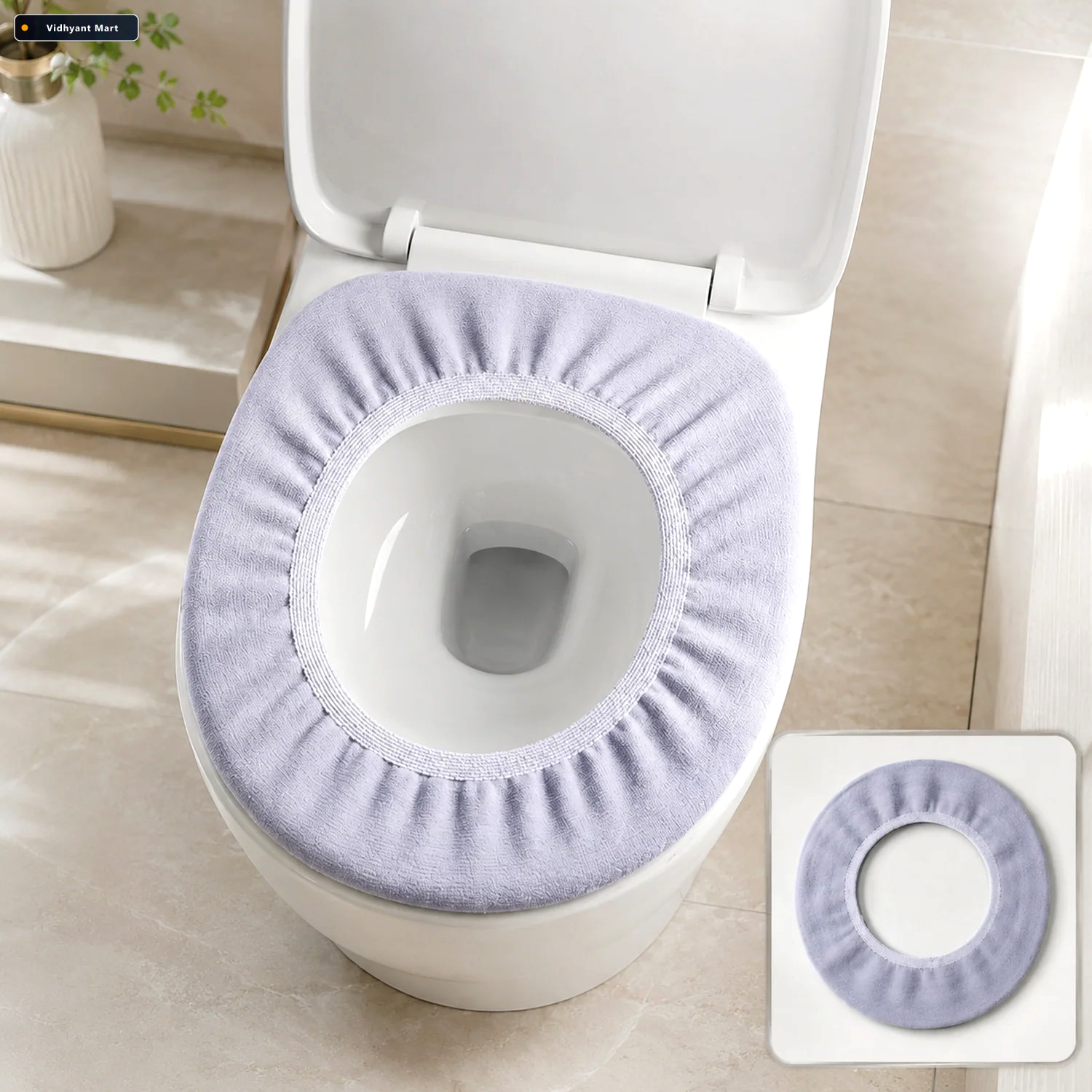 Vidhyant Mart Soft Fabric Elastic Toilet Seat Cover Washable Com 1