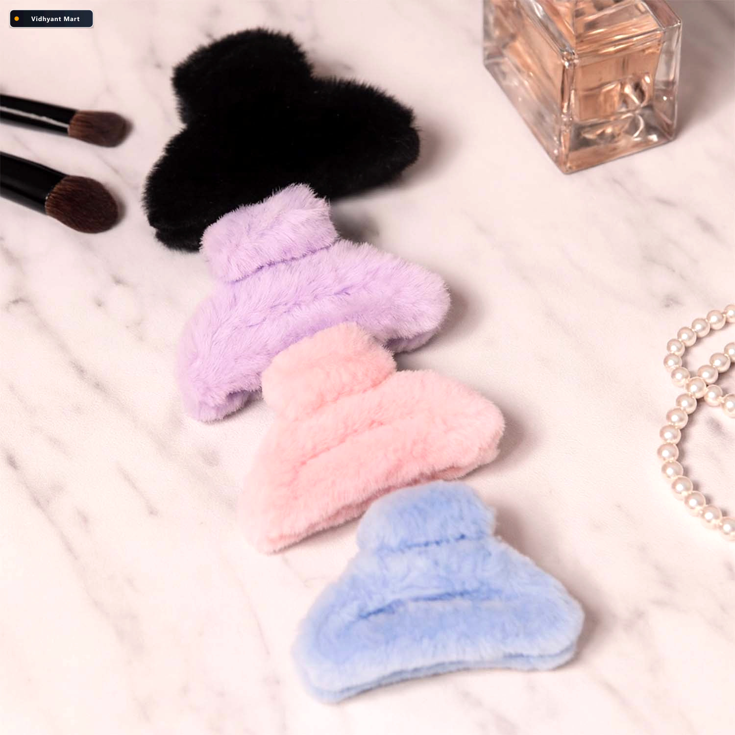 Vidhyant Mart Soft Faux Fur Hair Claw Clip Big Size Fluffy Grip 1