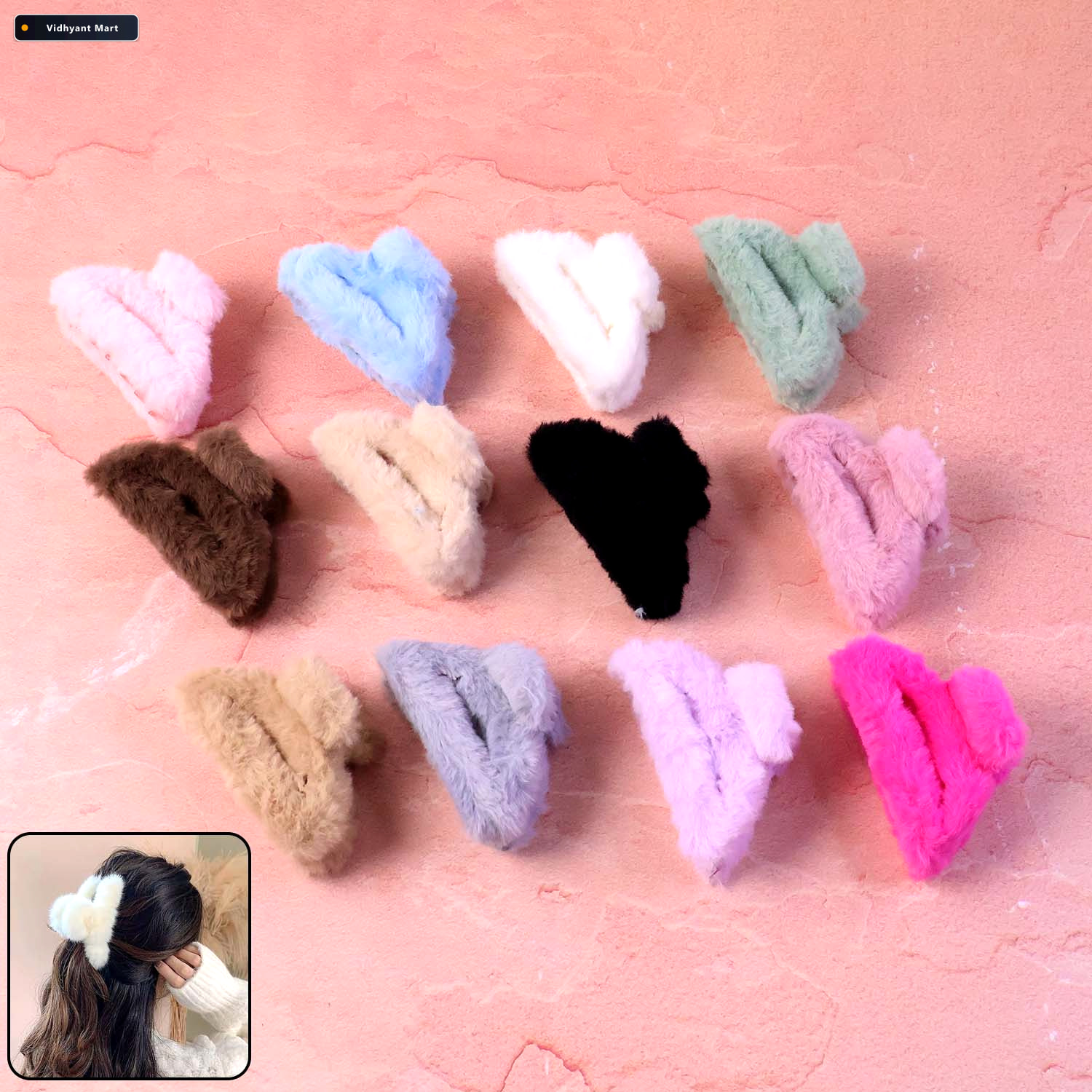 Vidhyant Mart Soft Faux Fur Hair Claw Clip Big Size Fluffy Grip 2