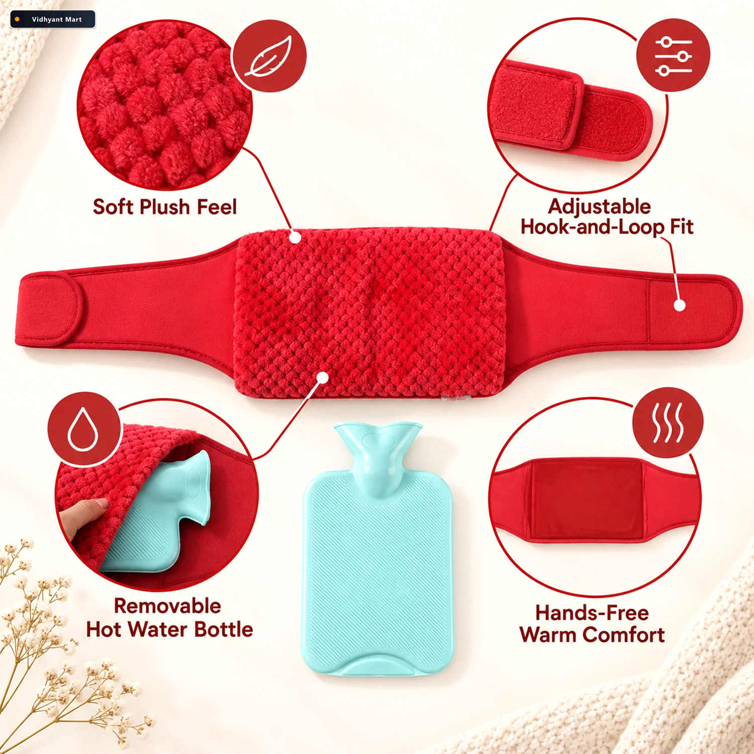 Vidhyant Mart Soft Plush Adjustable Waist Warmer Belt With Pocke 3