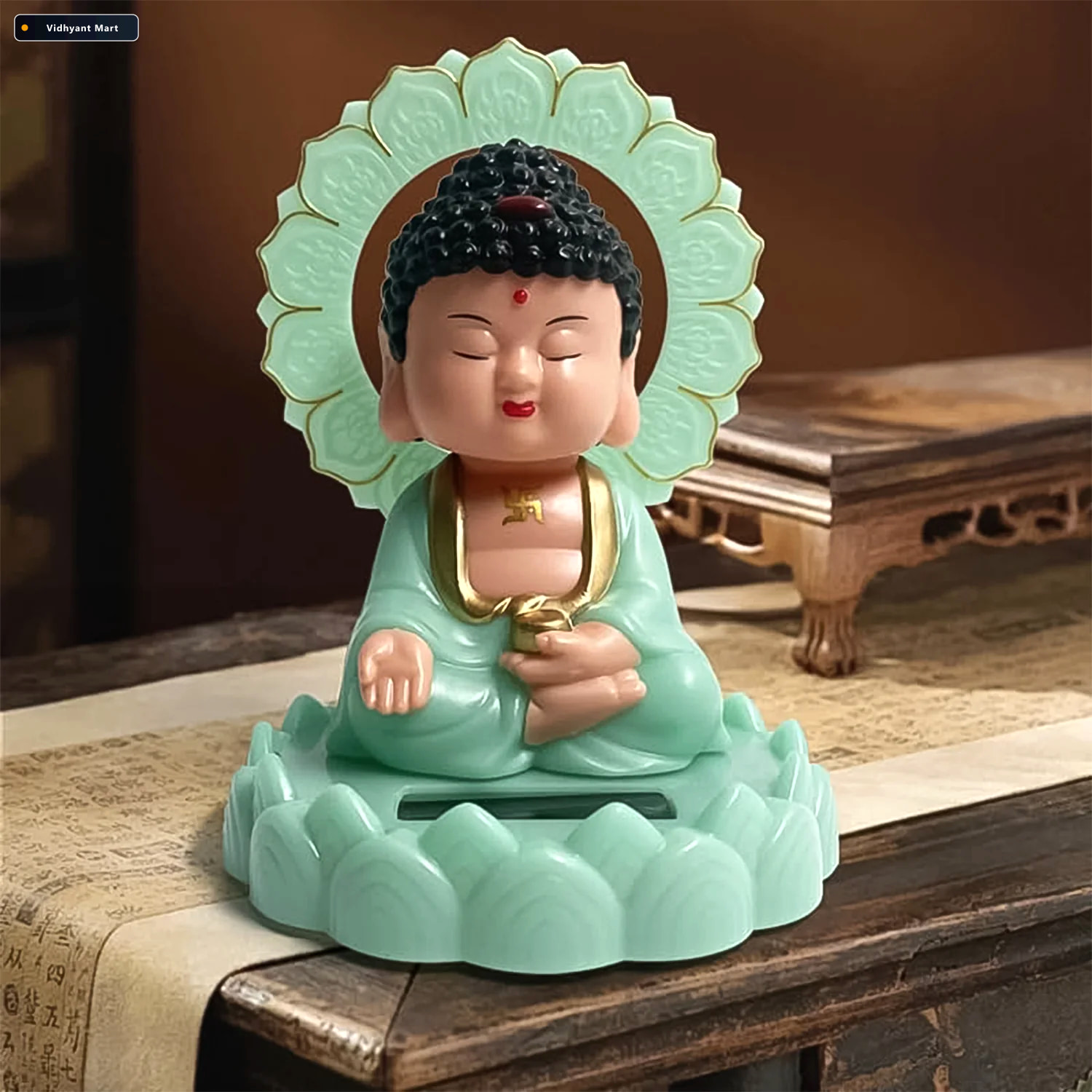 Vidhyant Mart Solar Buddha Statue Eco Friendly Moving Head Decor 1