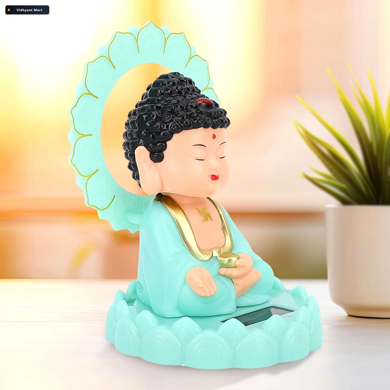 Vidhyant Mart Solar Buddha Statue Eco Friendly Moving Head Decor 4