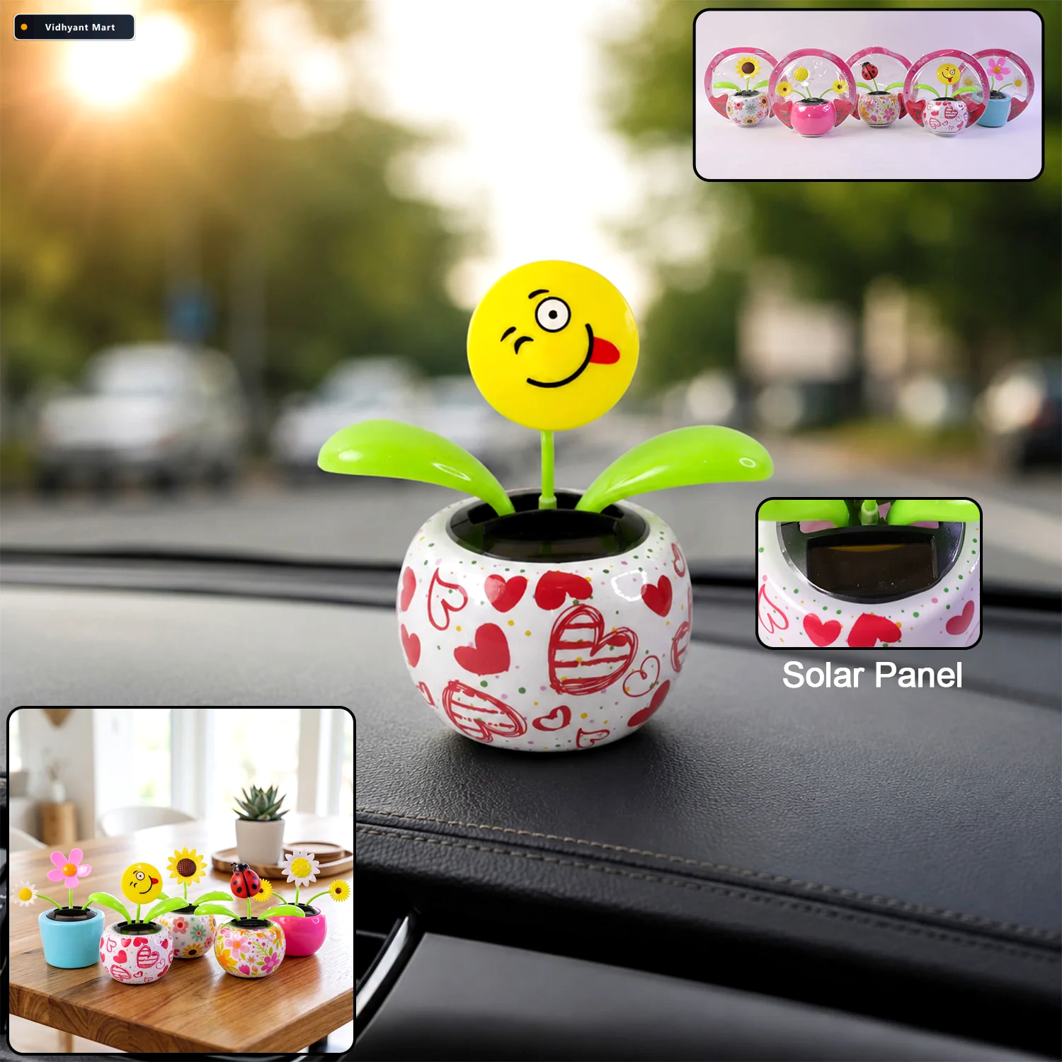 Vidhyant Mart Solar Dancing Flower Toy With Pot For Car Dashboar 1