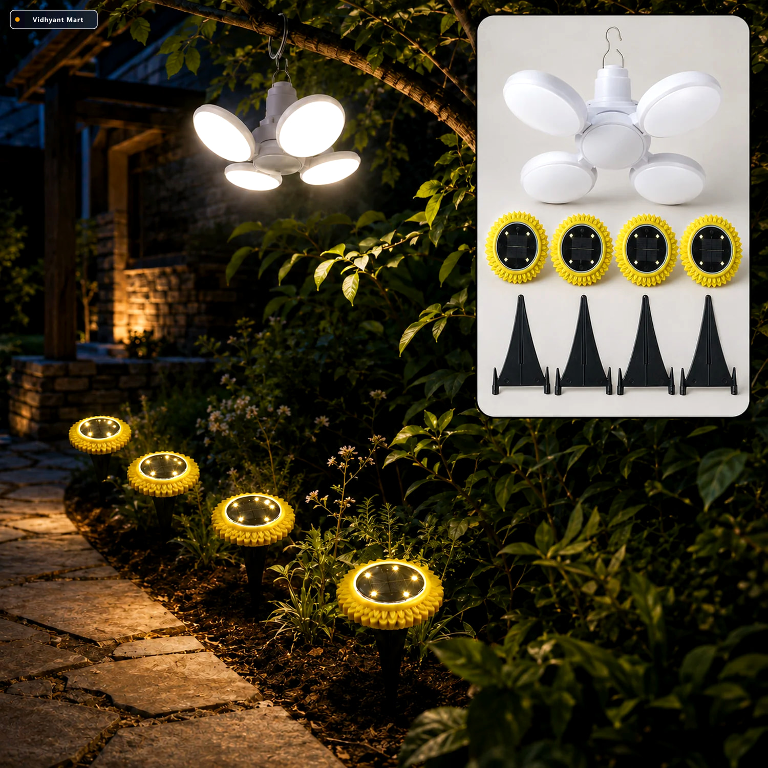 Vidhyant Mart Solar Garden Led Ground Lights Decorative 2 Pc Set 1