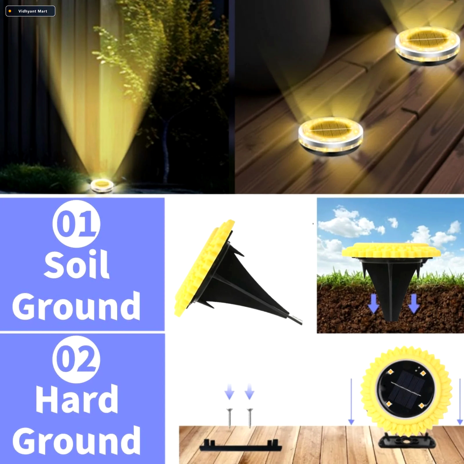 Vidhyant Mart Solar Ground Lights Waterproof Led Pathway Illumin 3