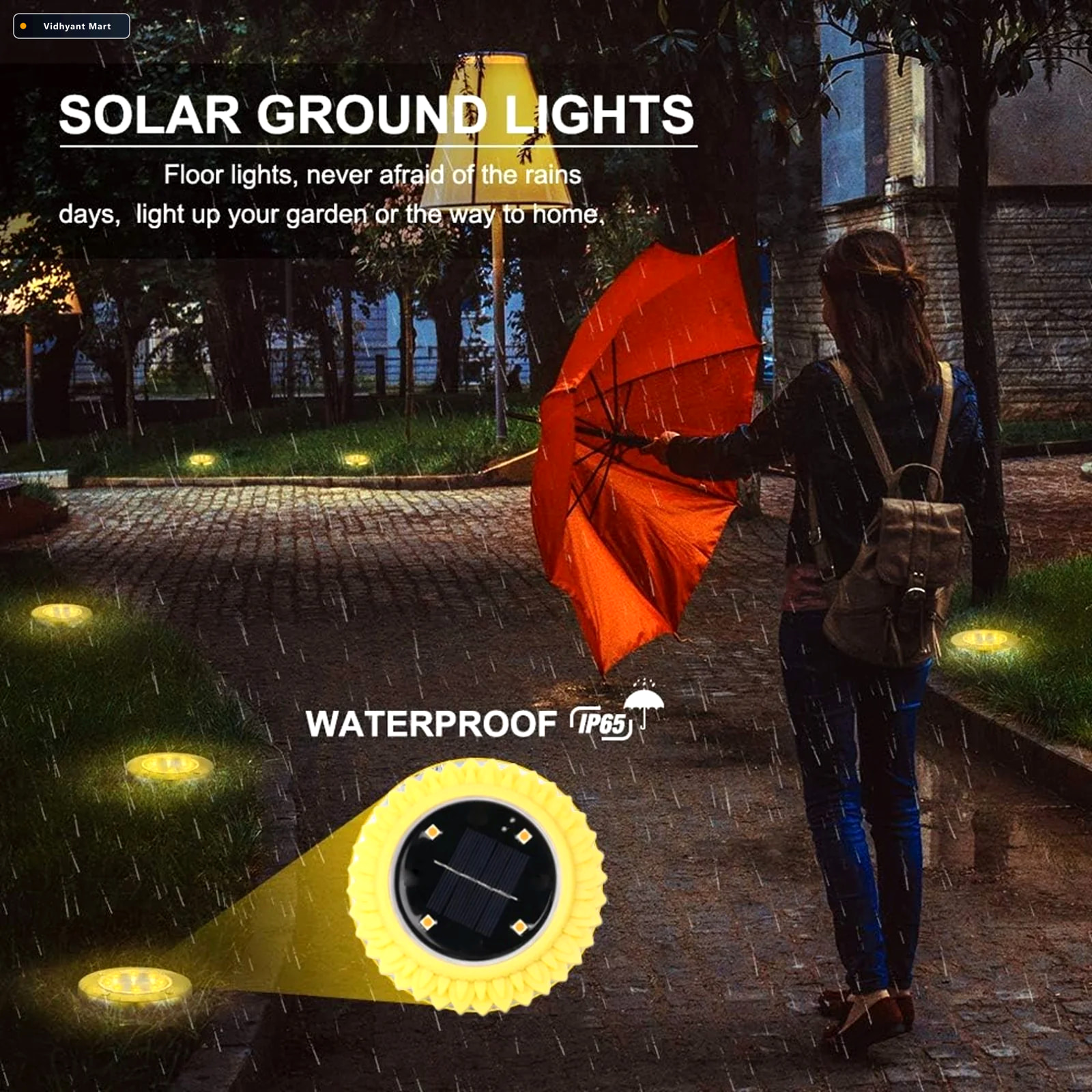 Vidhyant Mart Solar Ground Lights Waterproof Led Pathway Illumin 4