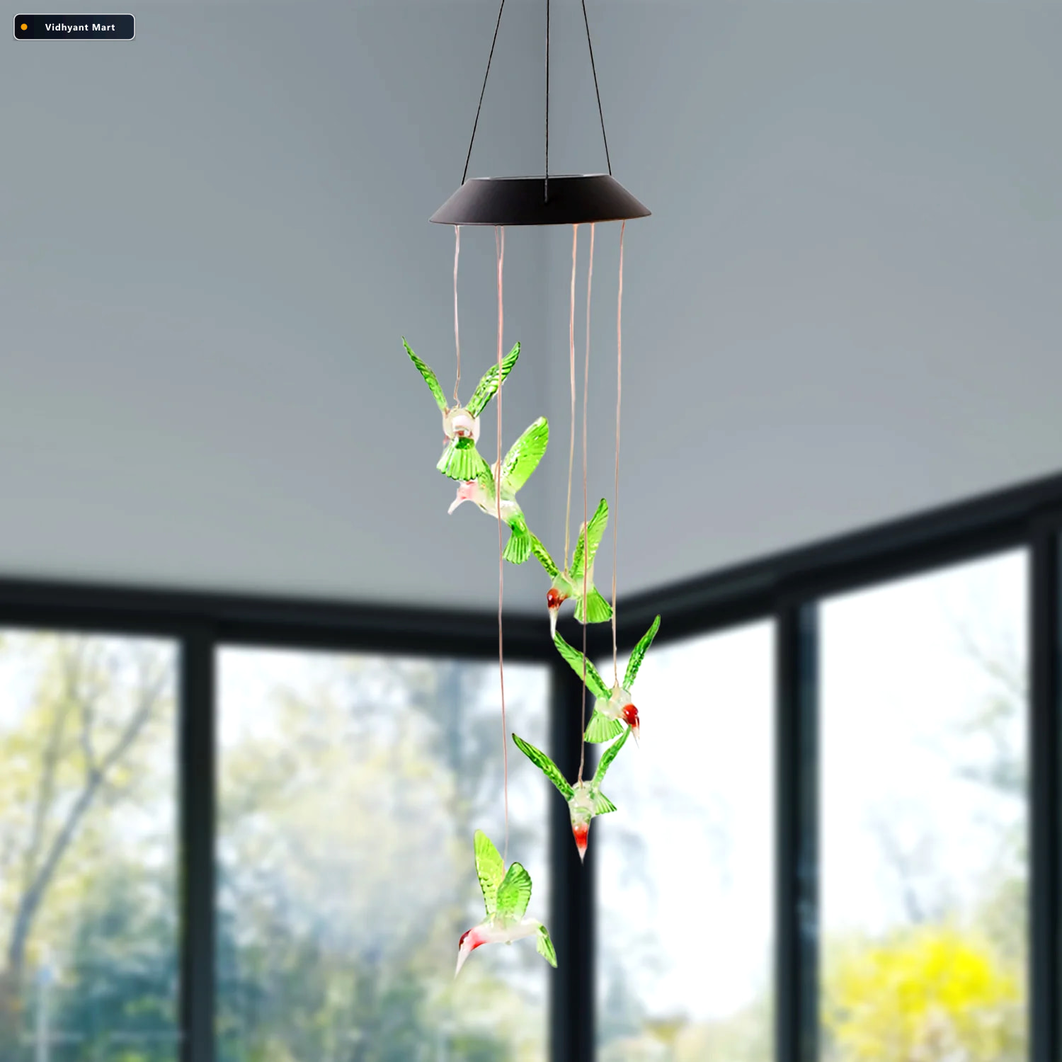 Vidhyant Mart Solar Hummingbird Wind Chimes Colorful Led Garden 2