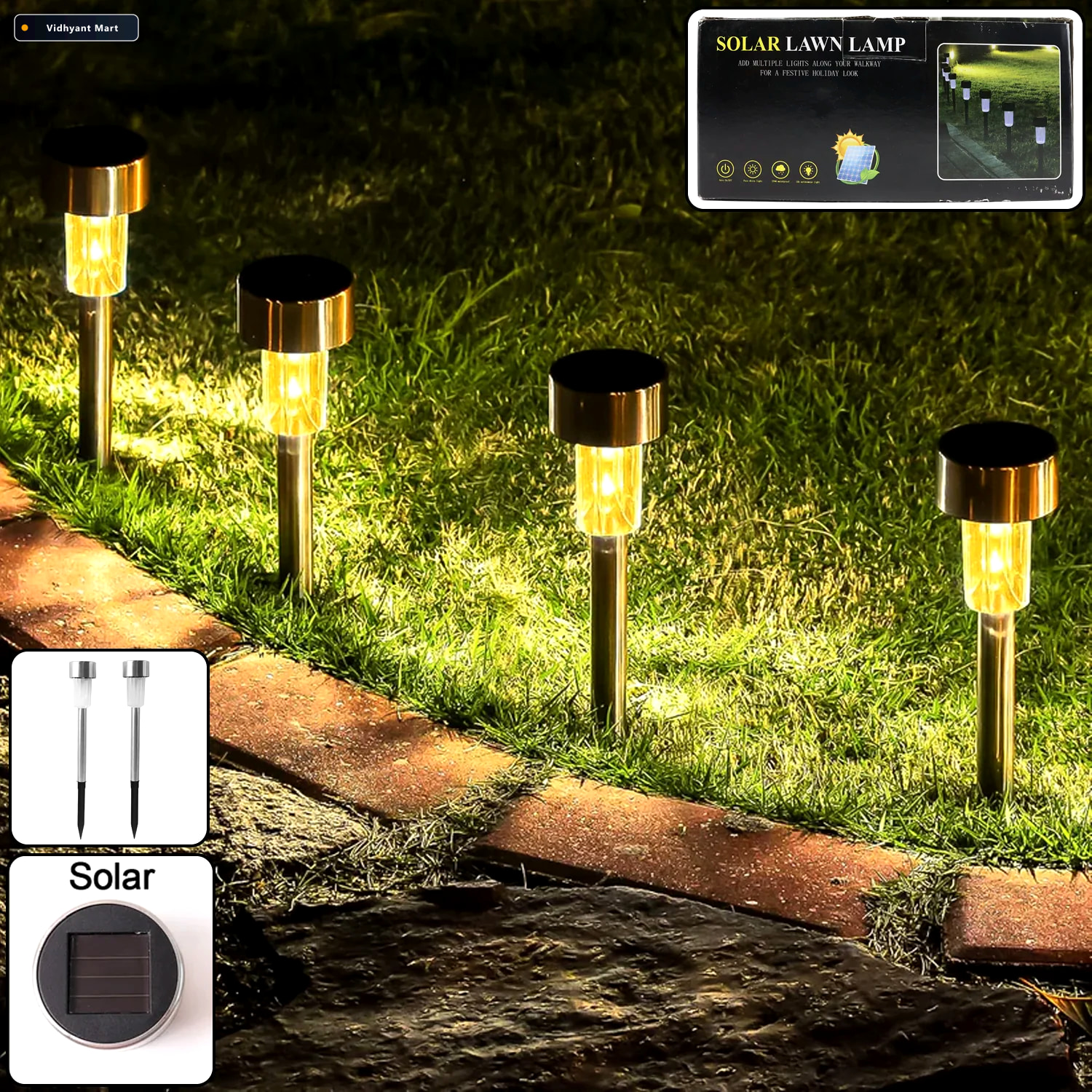 Vidhyant Mart Solar Lawn Lamp Set Eco Friendly Stainless Steel O 2